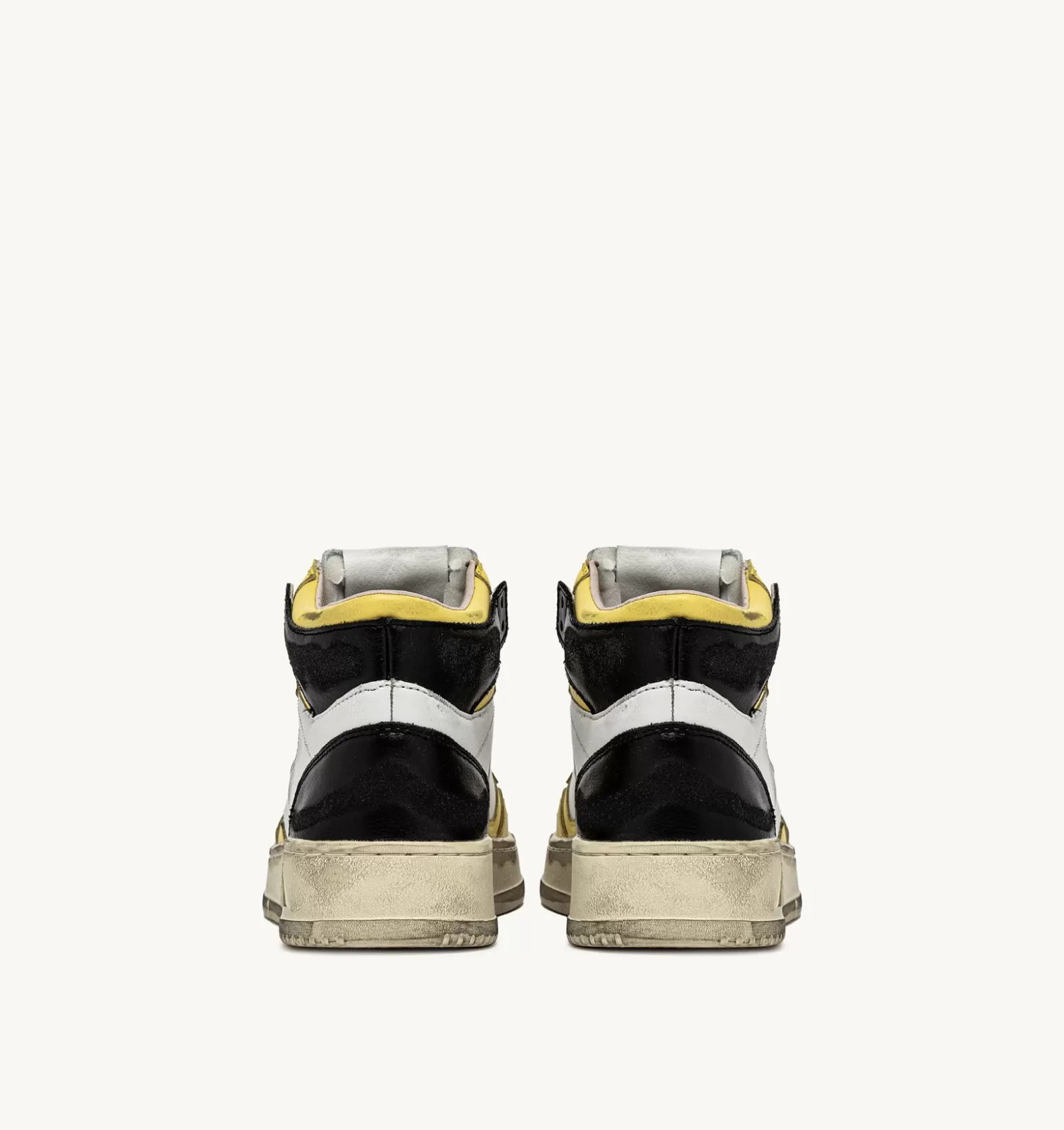 Super Vintage^AUTRY Super Vintage Mid Sneakers In Leather Color White Black And Yellow