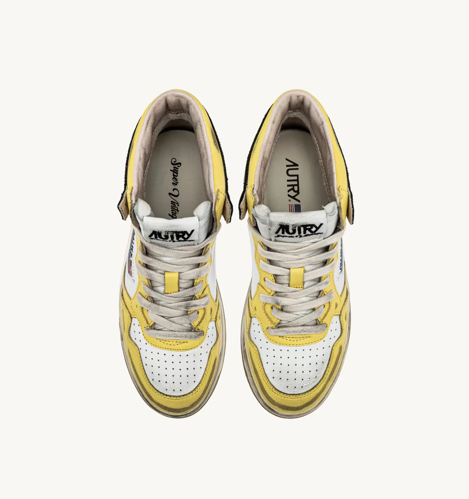 Super Vintage^AUTRY Super Vintage Mid Sneakers In Leather Color White Black And Yellow