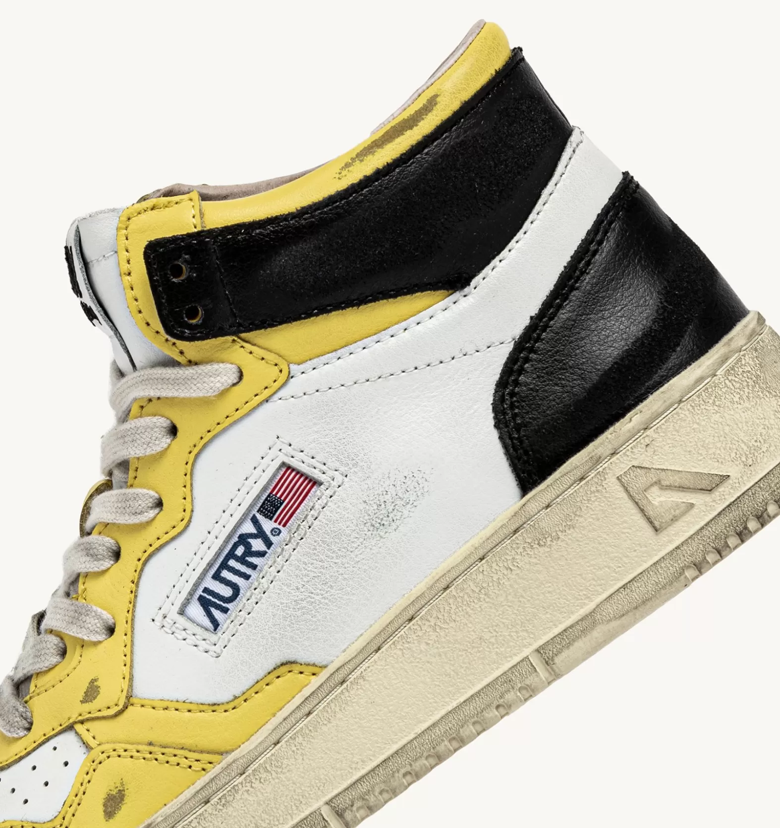 Super Vintage^AUTRY Super Vintage Mid Sneakers In Leather Color White Black And Yellow