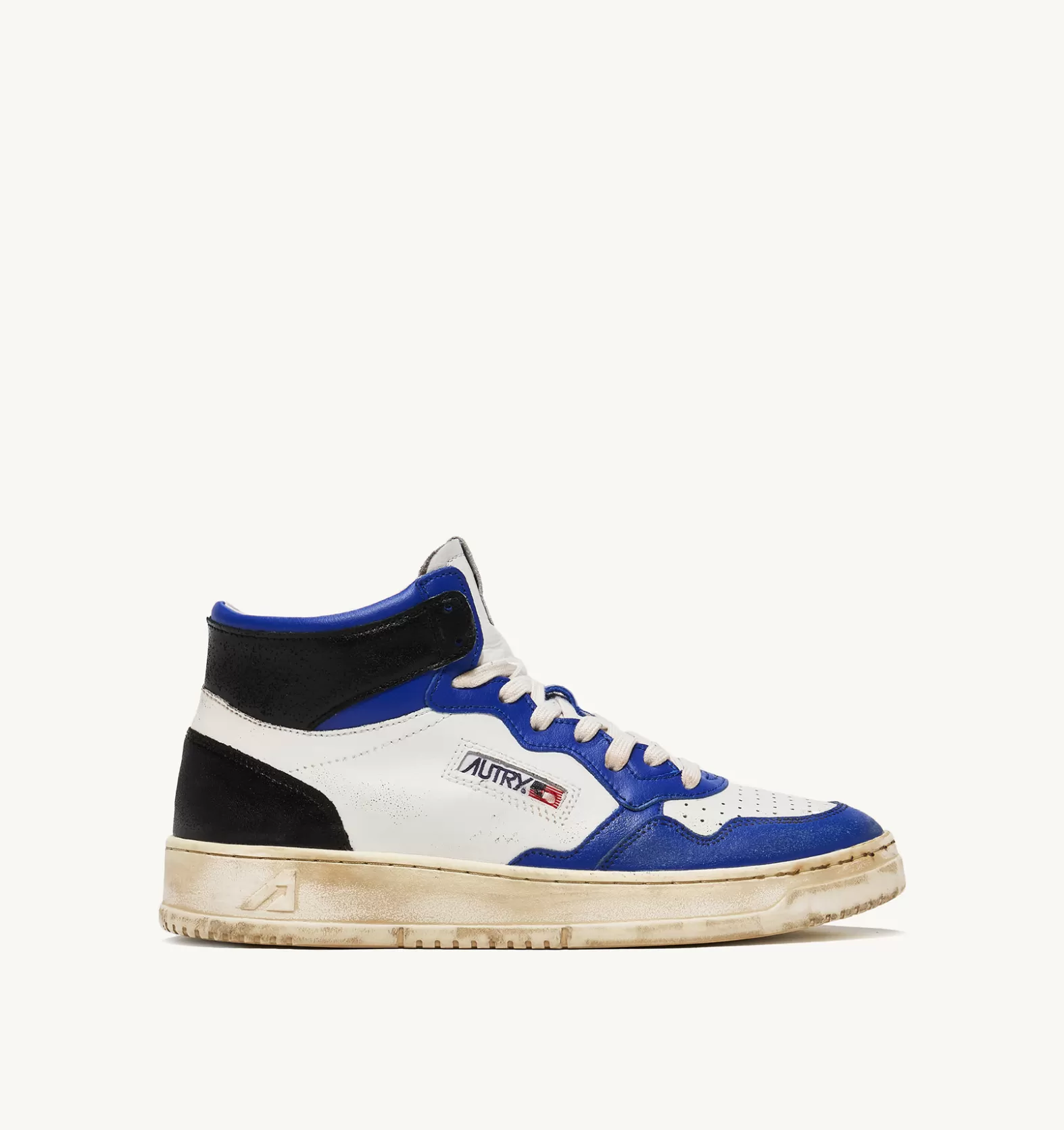 Super Vintage^AUTRY Super Vintage Mid Sneakers In Leather Color White Blue And Black