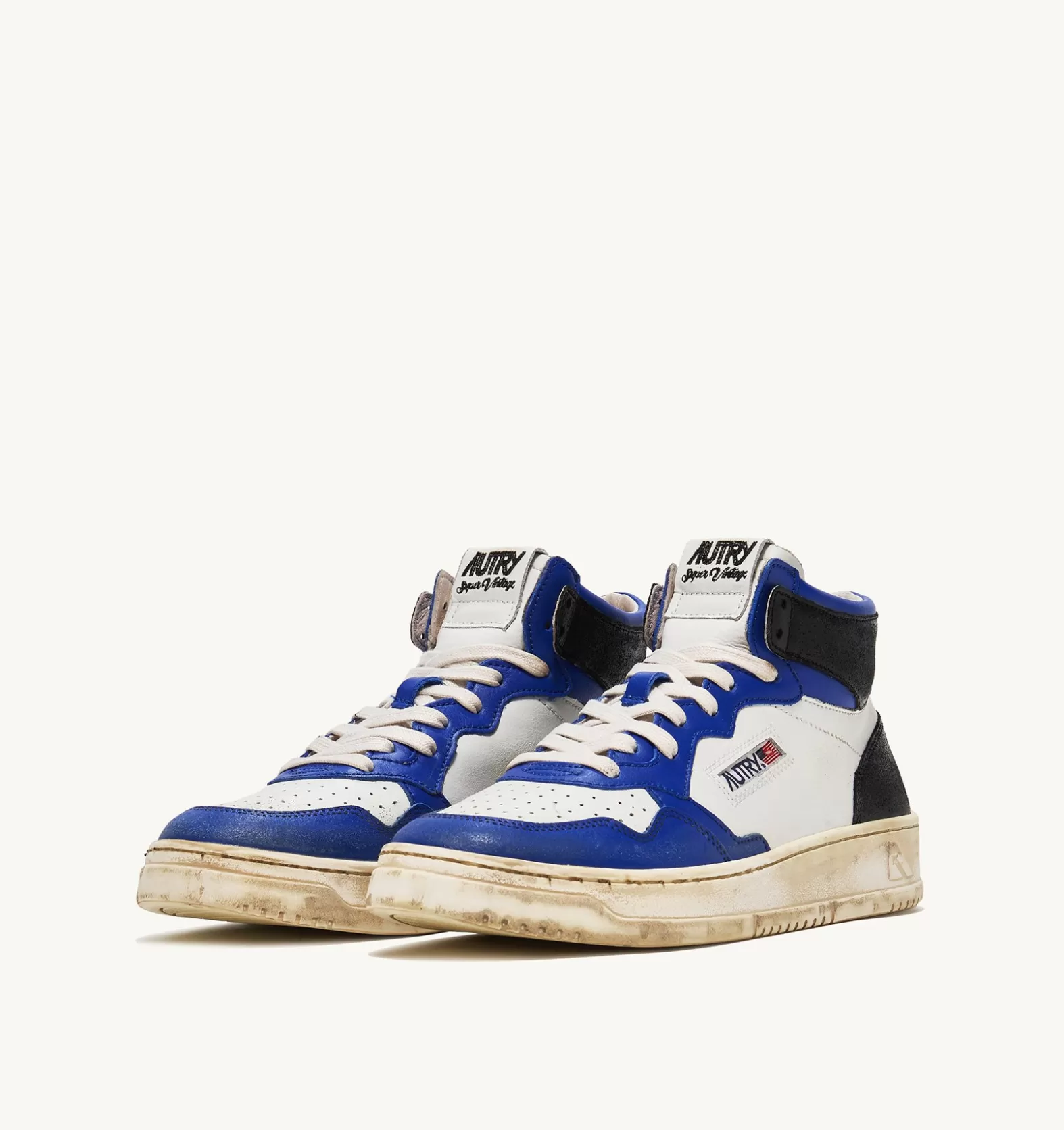 Super Vintage^AUTRY Super Vintage Mid Sneakers In Leather Color White Blue And Black
