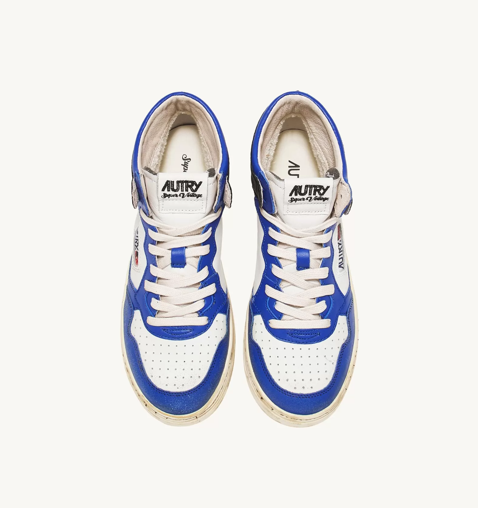 Super Vintage^AUTRY Super Vintage Mid Sneakers In Leather Color White Blue And Black