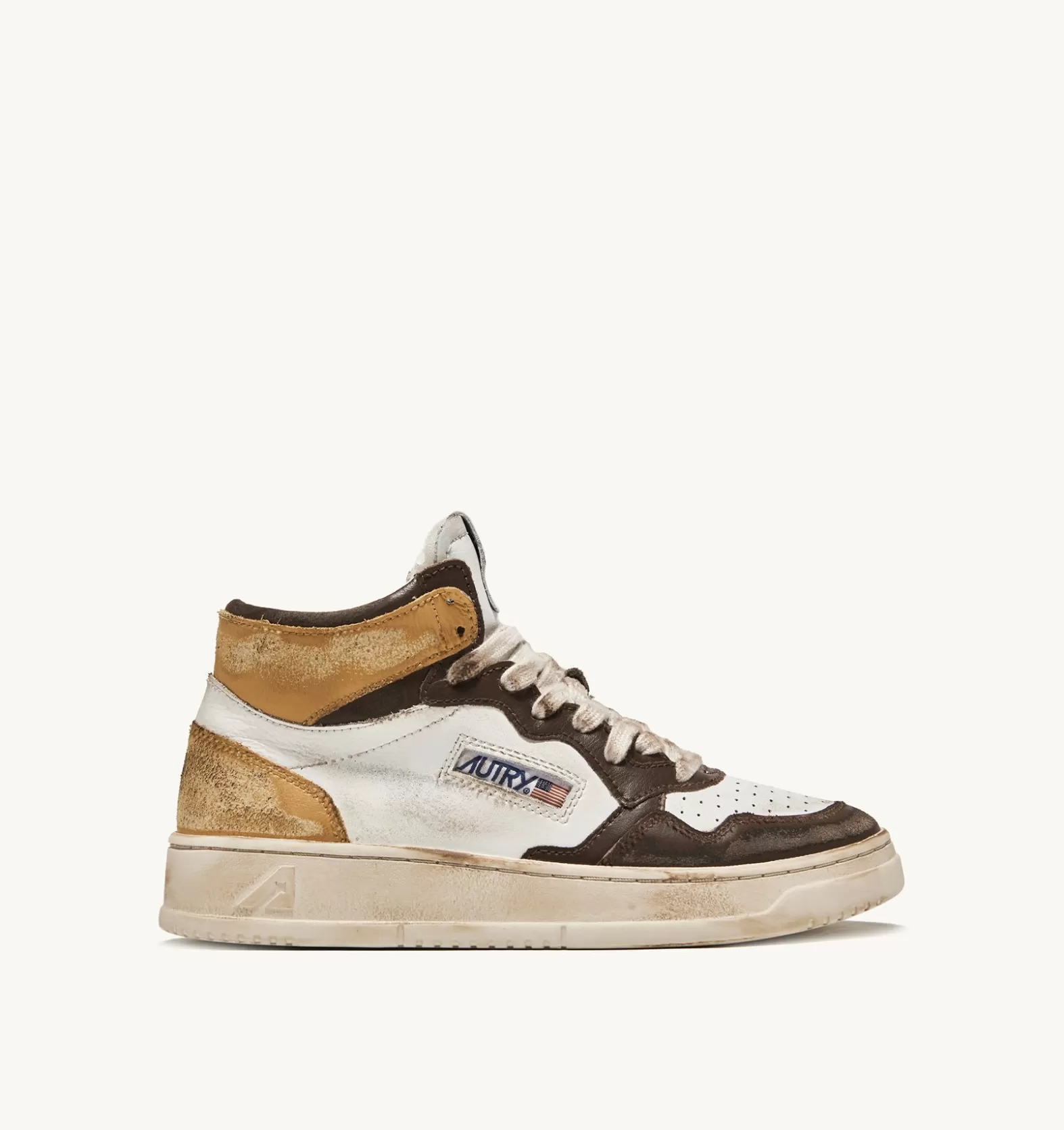 Super Vintage^AUTRY Super Vintage Mid Sneakers In Leather Color White Brown And Honey