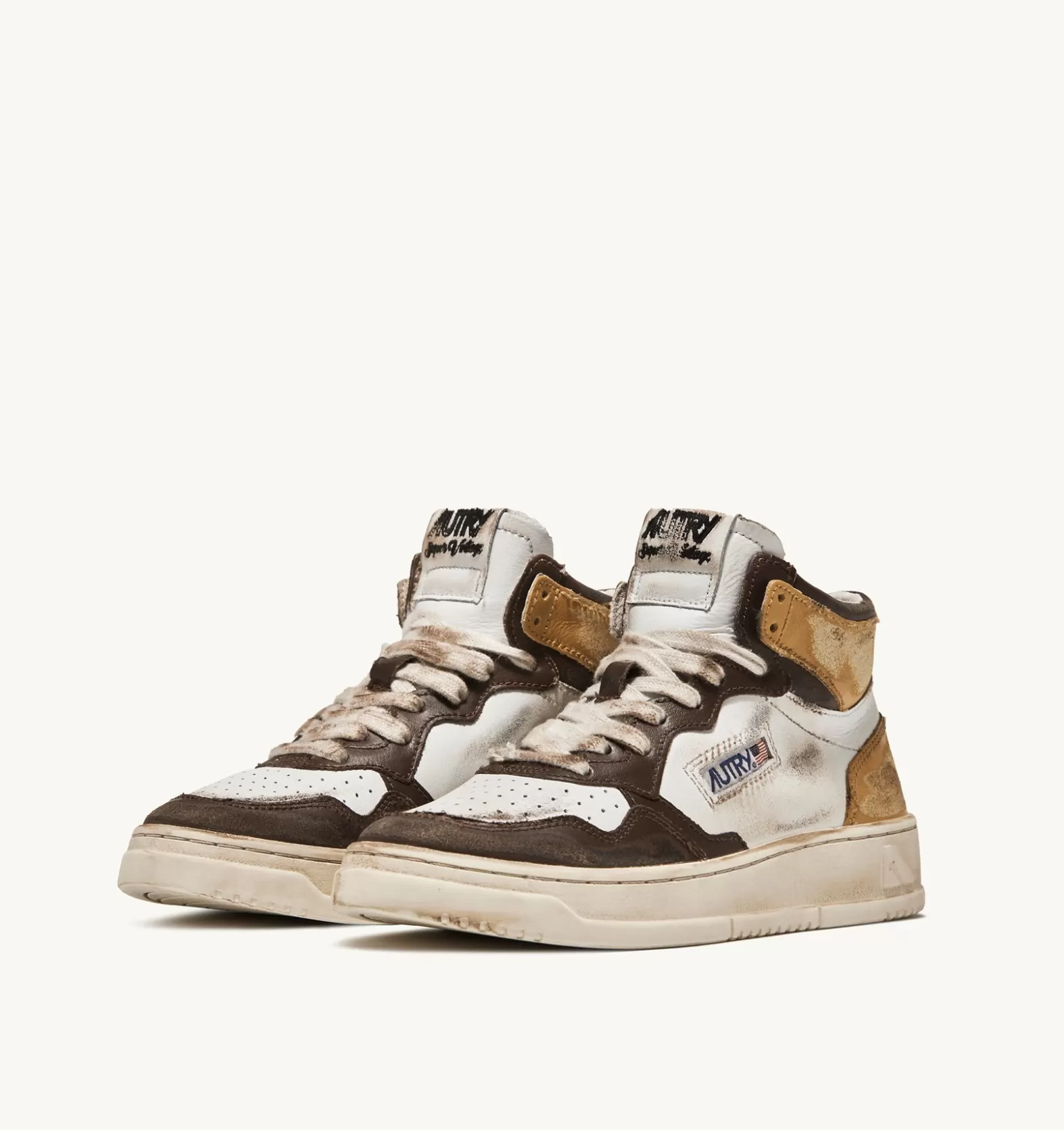 Super Vintage^AUTRY Super Vintage Mid Sneakers In Leather Color White Brown And Honey