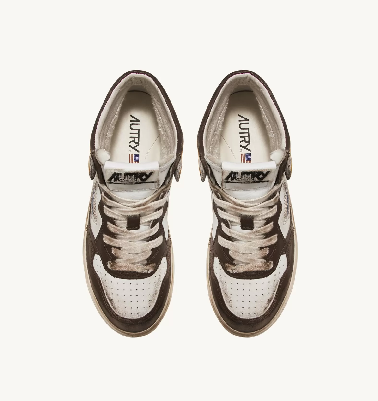 Super Vintage^AUTRY Super Vintage Mid Sneakers In Leather Color White Brown And Honey
