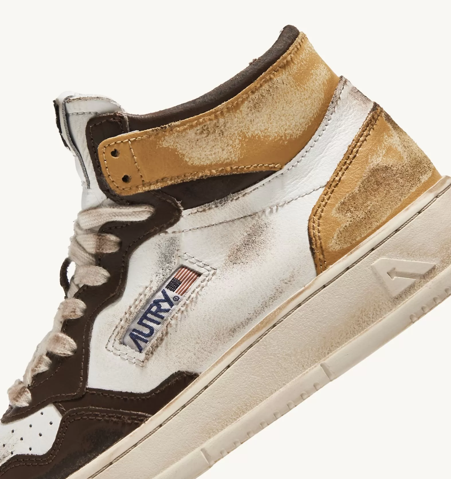 Super Vintage^AUTRY Super Vintage Mid Sneakers In Leather Color White Brown And Honey