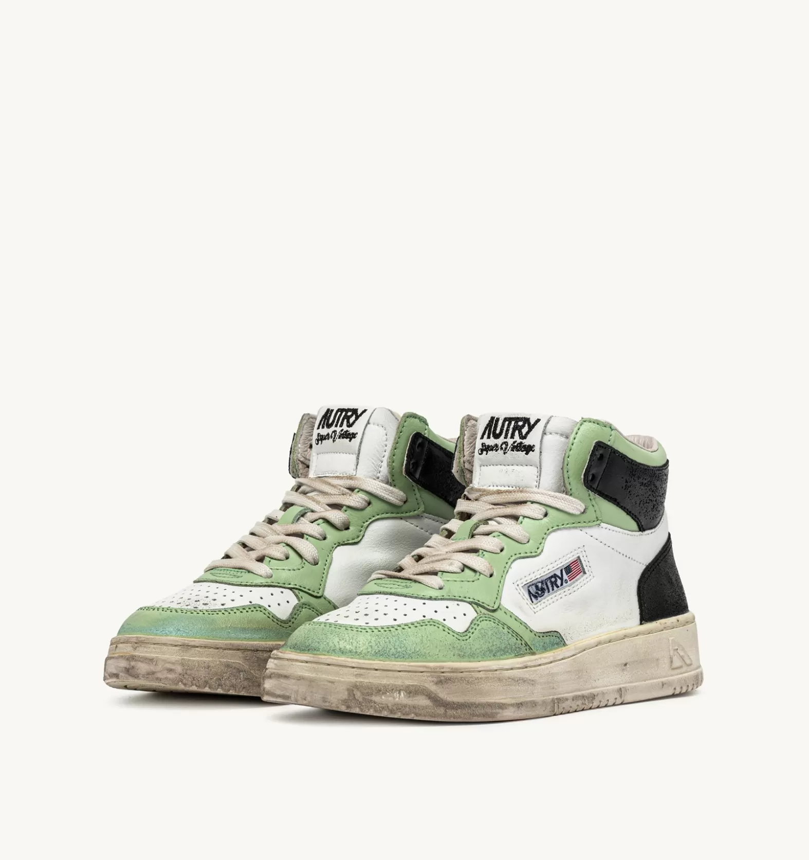 Super Vintage^AUTRY Super Vintage Mid Sneakers In Leather Color White Nile And Blue