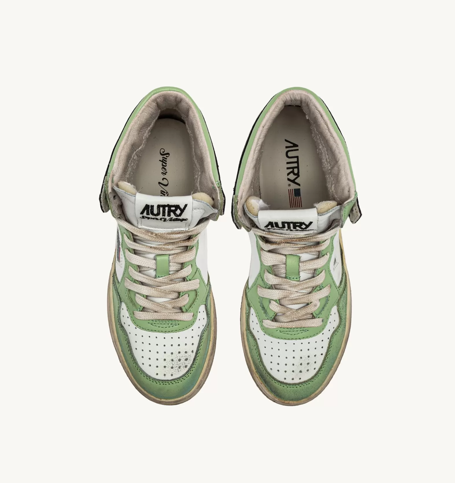 Super Vintage^AUTRY Super Vintage Mid Sneakers In Leather Color White Nile And Blue
