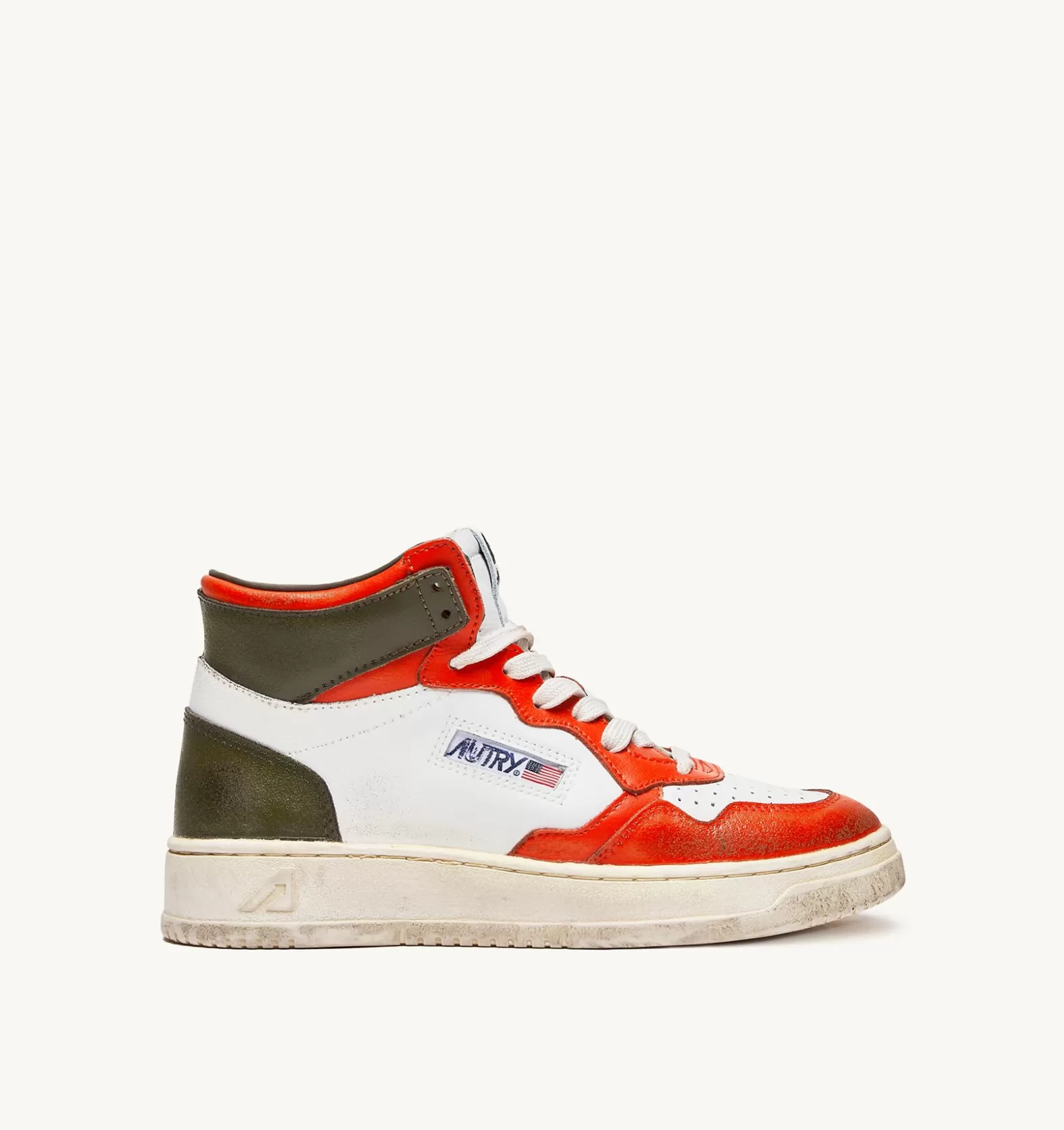Super Vintage^AUTRY Super Vintage Mid Sneakers In Leather Color White Orange And Military Tone