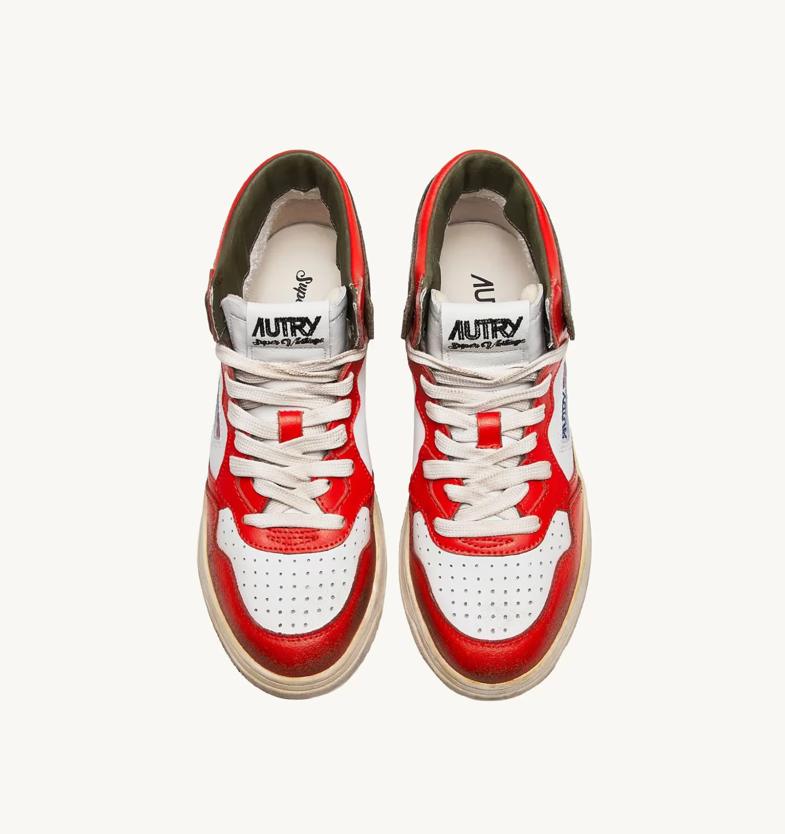 Super Vintage^AUTRY Super Vintage Mid Sneakers In Leather Color White Orange And Military Tone