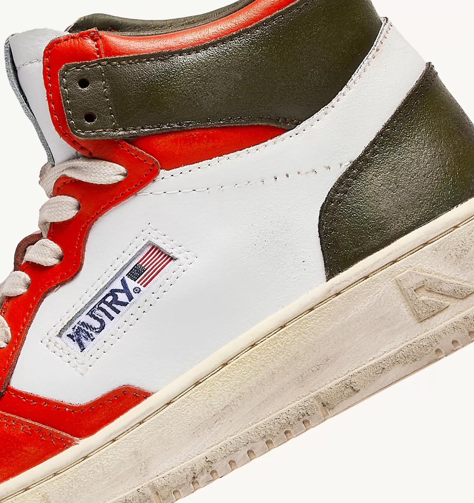 Super Vintage^AUTRY Super Vintage Mid Sneakers In Leather Color White Orange And Military Tone