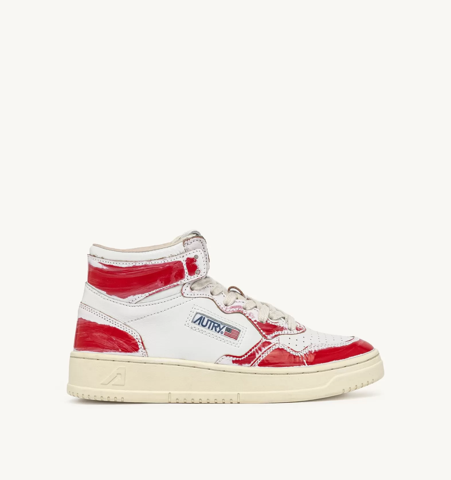 Super Vintage^AUTRY Super Vintage Mid Sneakers In Removable Effect Leather Color White And Red