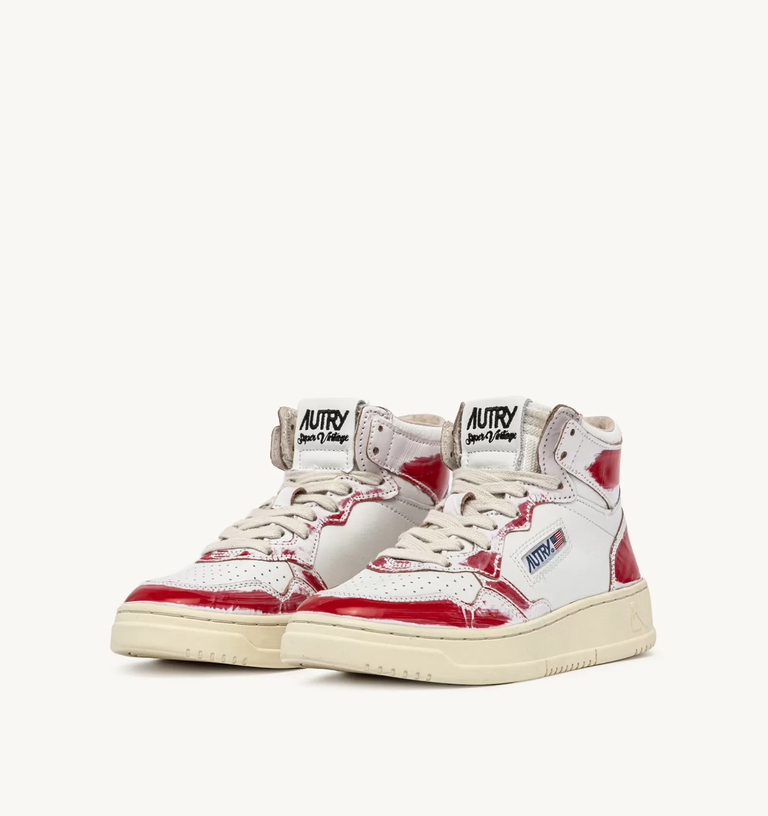 Super Vintage^AUTRY Super Vintage Mid Sneakers In Removable Effect Leather Color White And Red