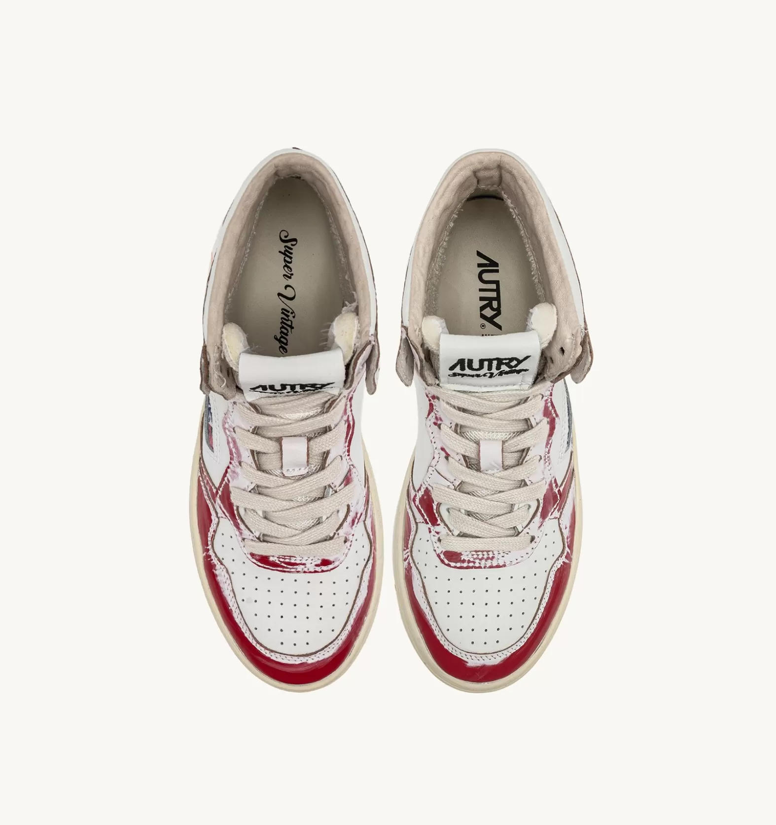 Super Vintage^AUTRY Super Vintage Mid Sneakers In Removable Effect Leather Color White And Red