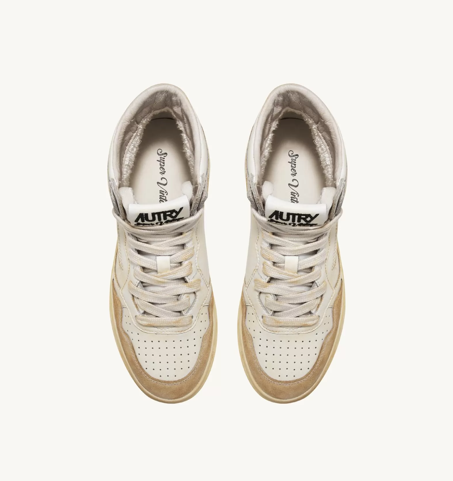 Super Vintage^AUTRY Super Vintage Mid Sneakers In Yellowing Effect Leather Color White