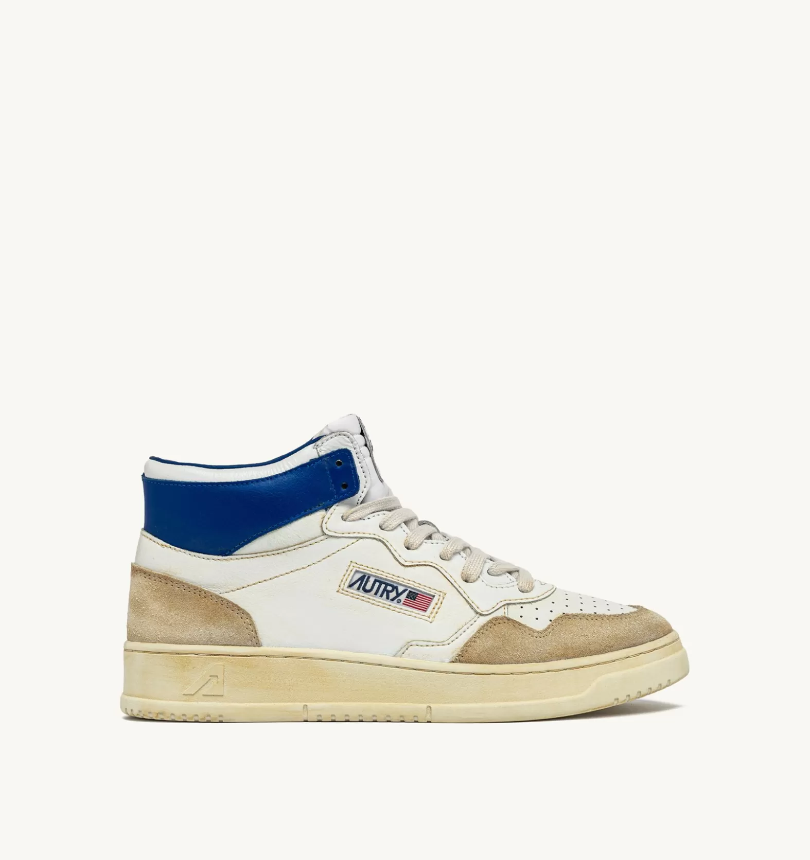 Super Vintage^AUTRY Super Vintage Mid Sneakers In Yellowing Effect Leather Color White And Blue