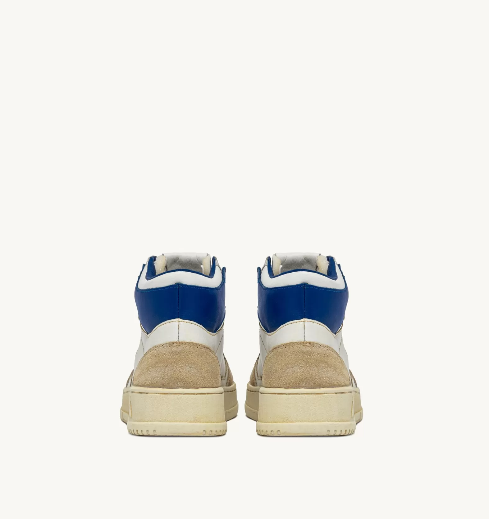 Super Vintage^AUTRY Super Vintage Mid Sneakers In Yellowing Effect Leather Color White And Blue