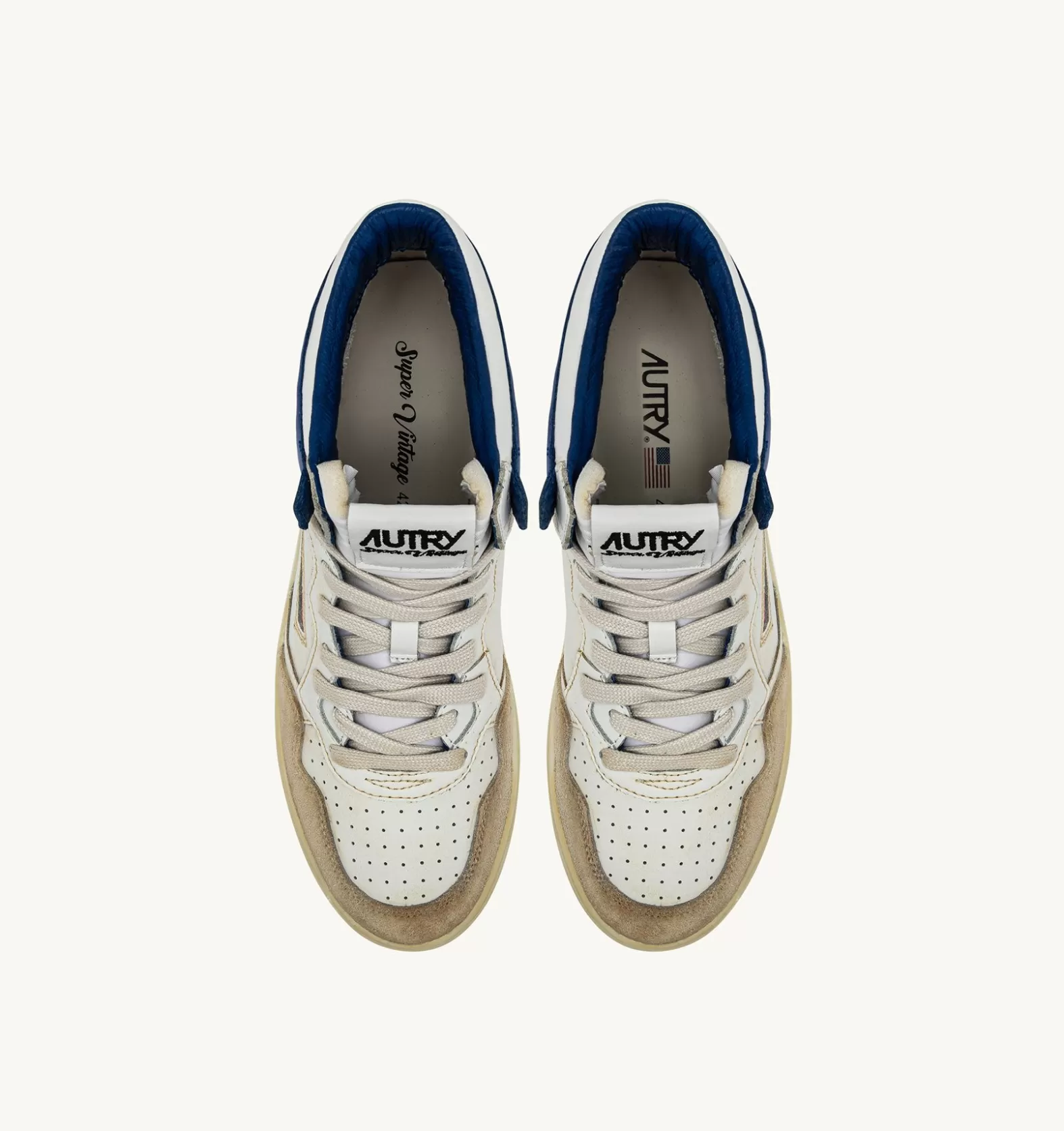 Super Vintage^AUTRY Super Vintage Mid Sneakers In Yellowing Effect Leather Color White And Blue