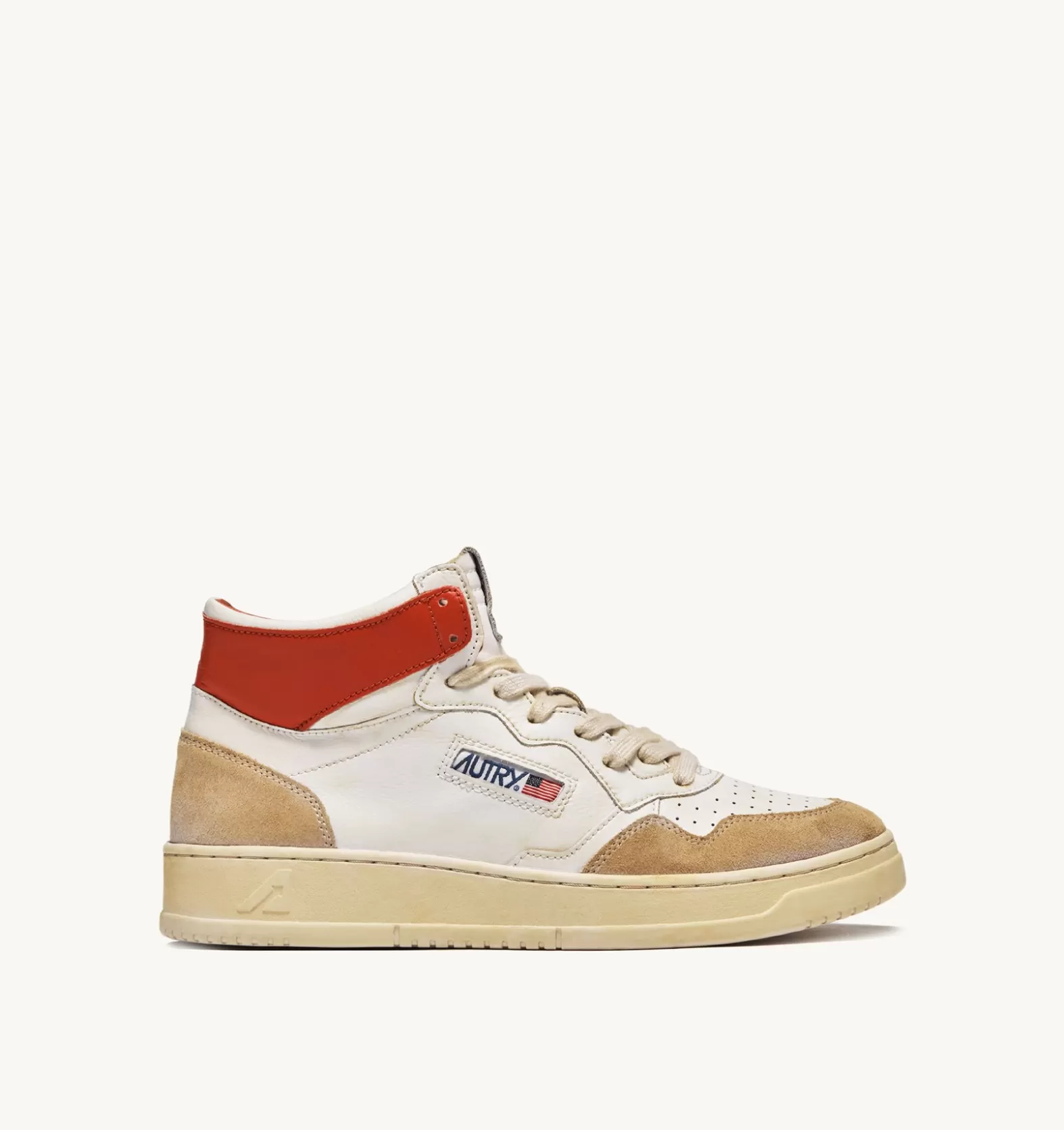 Super Vintage^AUTRY Super Vintage Mid Sneakers In Yellowing Effect Leather Color White And Orange