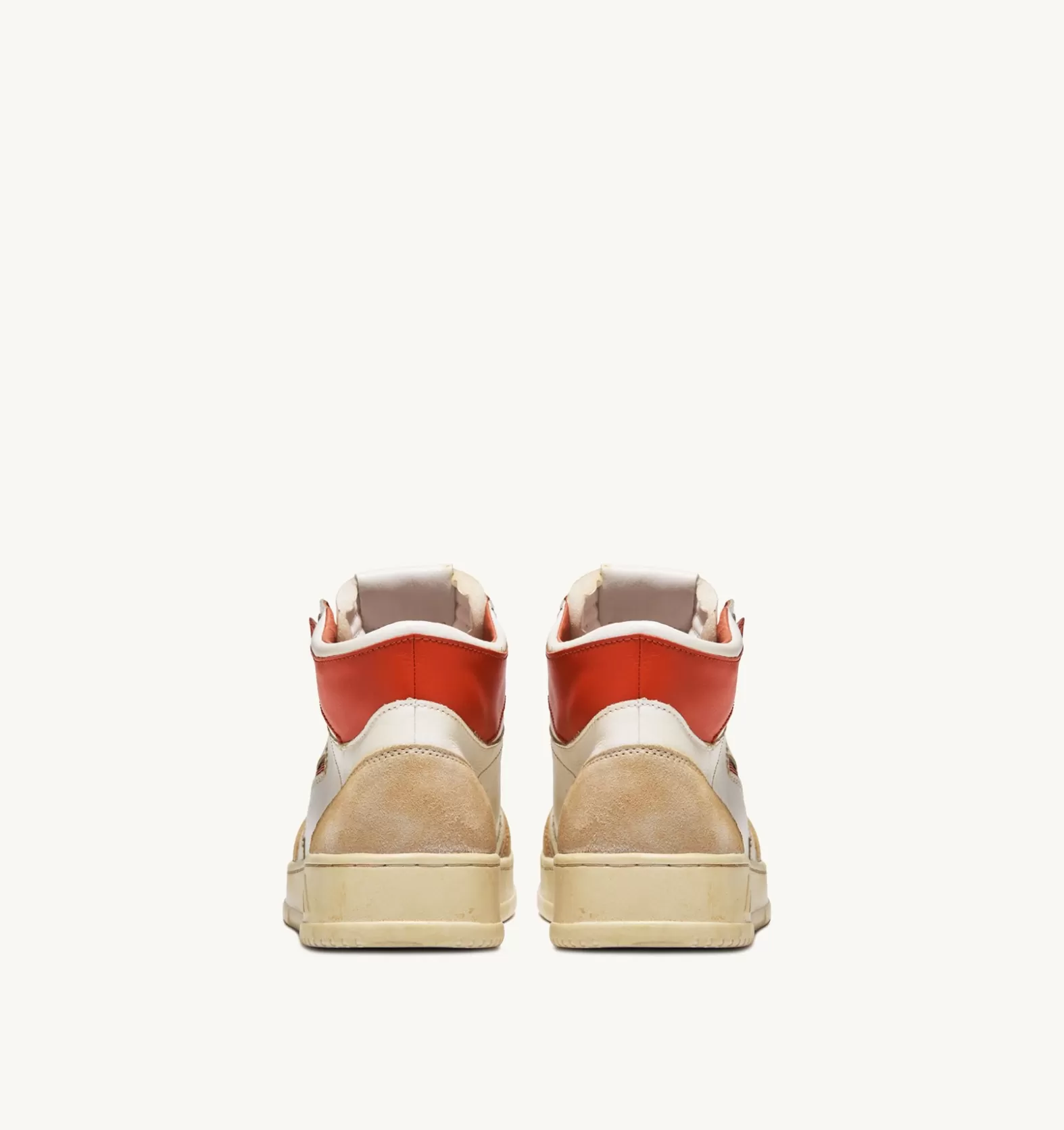 Super Vintage^AUTRY Super Vintage Mid Sneakers In Yellowing Effect Leather Color White And Orange