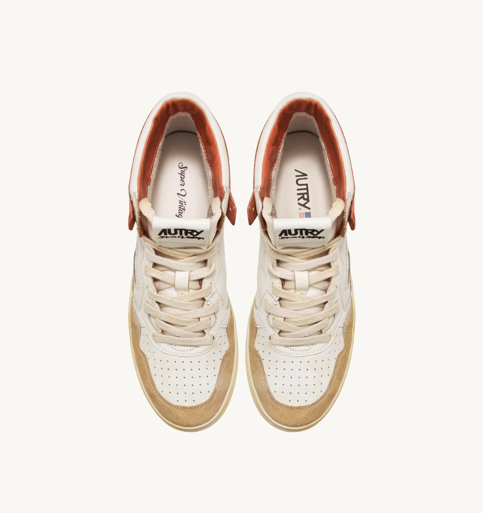 Super Vintage^AUTRY Super Vintage Mid Sneakers In Yellowing Effect Leather Color White And Orange