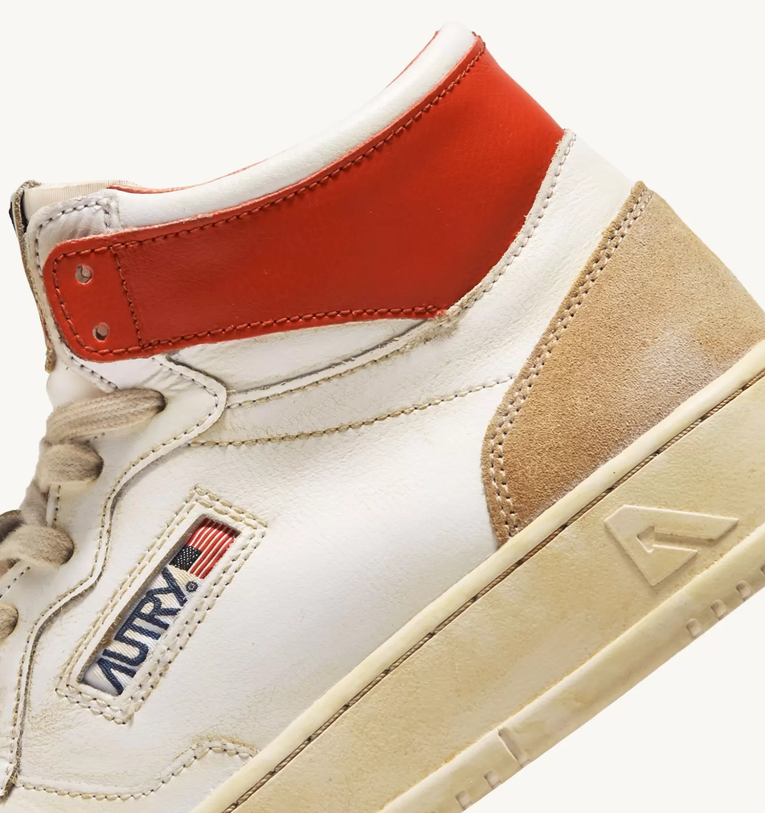 Super Vintage^AUTRY Super Vintage Mid Sneakers In Yellowing Effect Leather Color White And Orange
