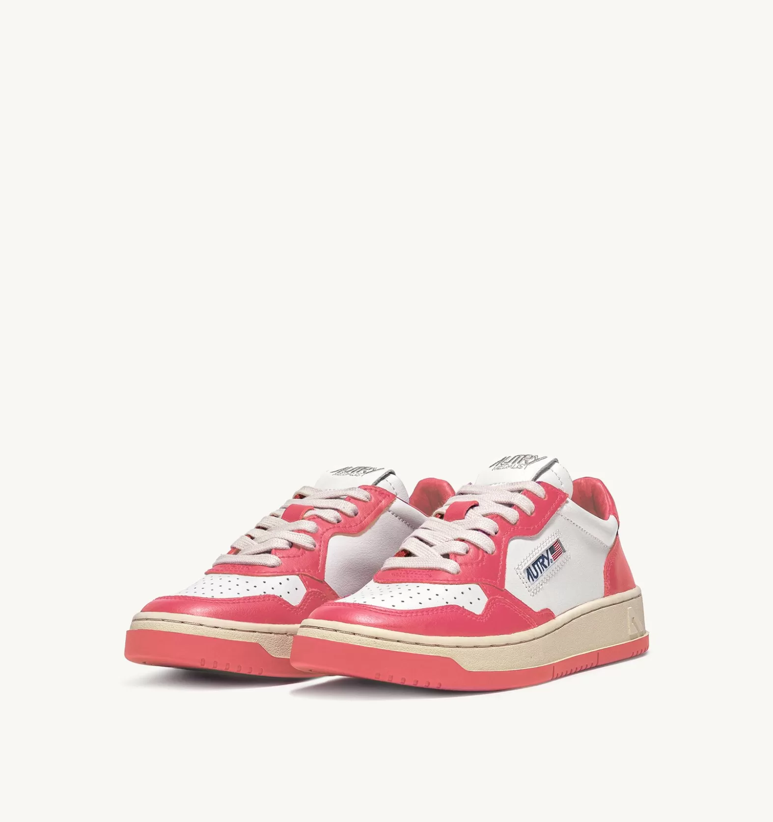 Medalist^AUTRY Two-Tone Medalist Low Sneakers In Leather Color White And Lobster