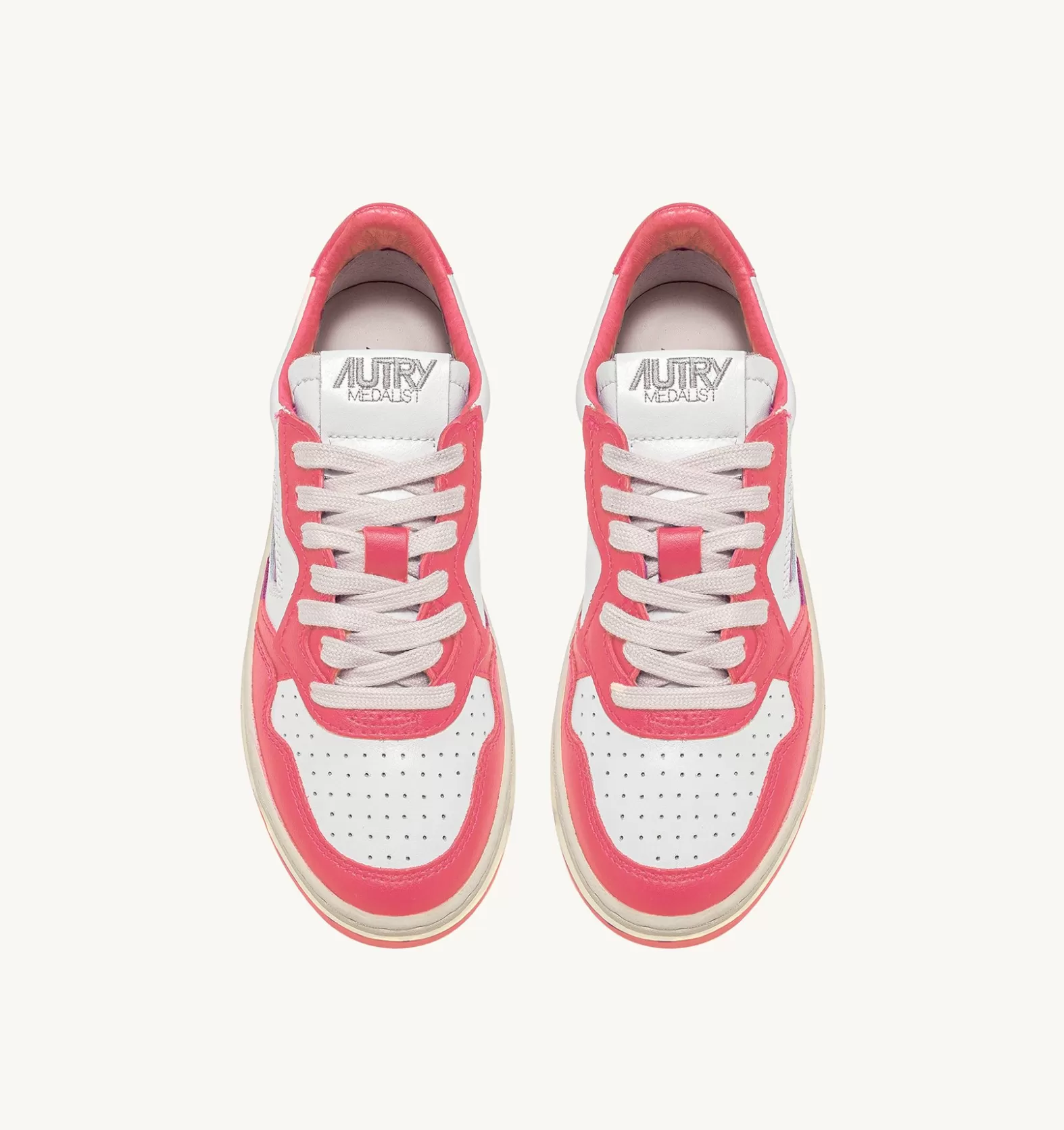 Medalist^AUTRY Two-Tone Medalist Low Sneakers In Leather Color White And Lobster