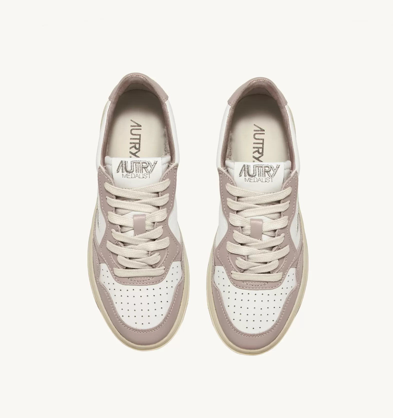 Medalist^AUTRY Two-Tone Medalist Low Sneakers In Leather Color White And Mushroom