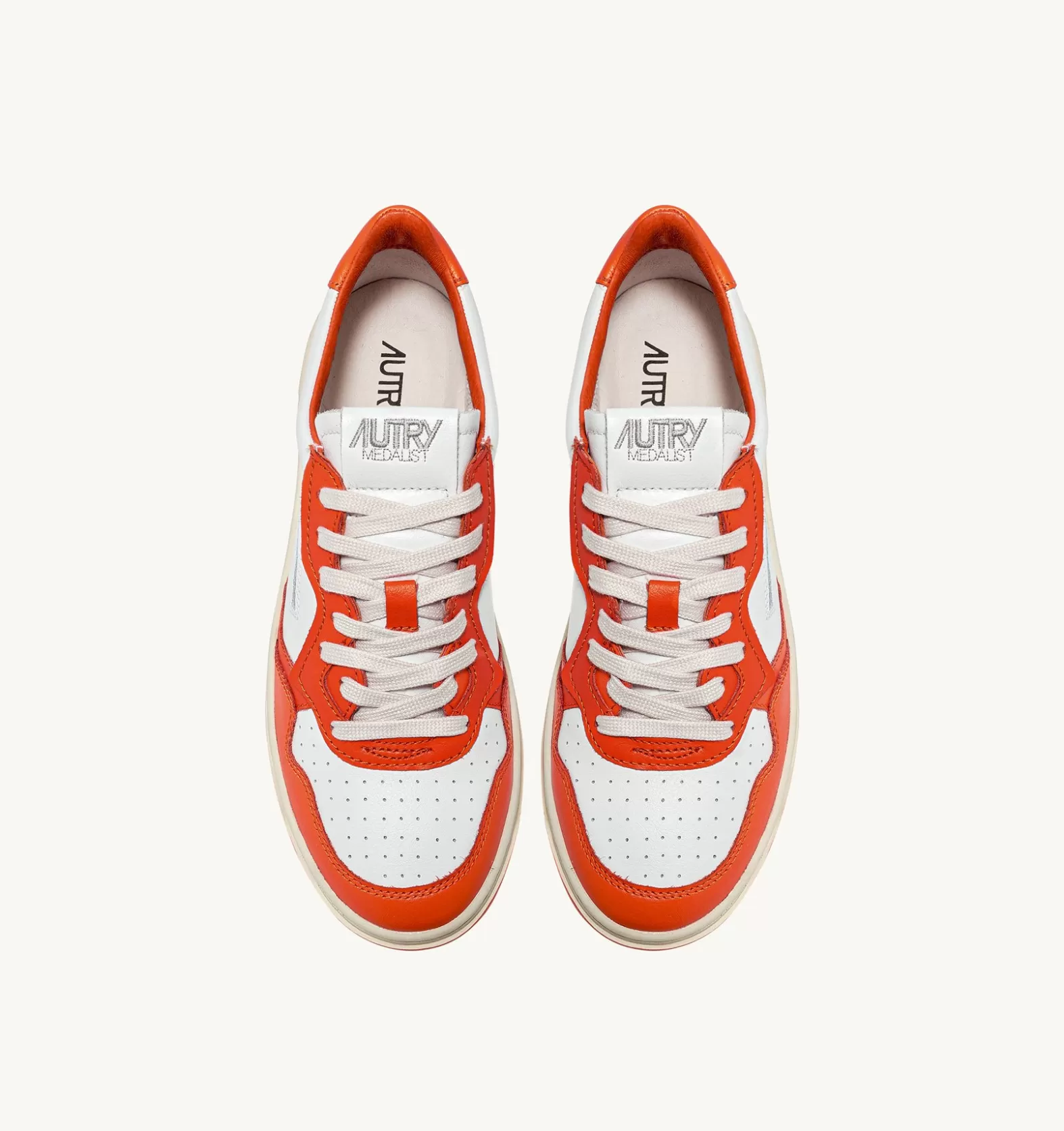 Medalist^AUTRY Two-Tone Medalist Low Sneakers In Leather Color White And Tangerine