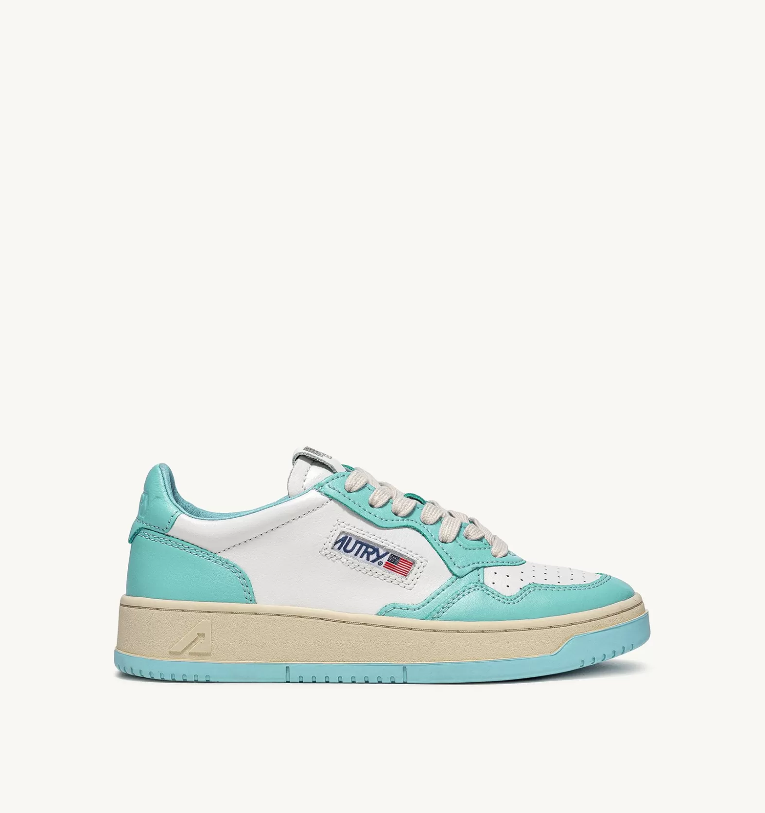 Medalist^AUTRY Two-Tone Medalist Low Sneakers In Leather Color White And Turquoise