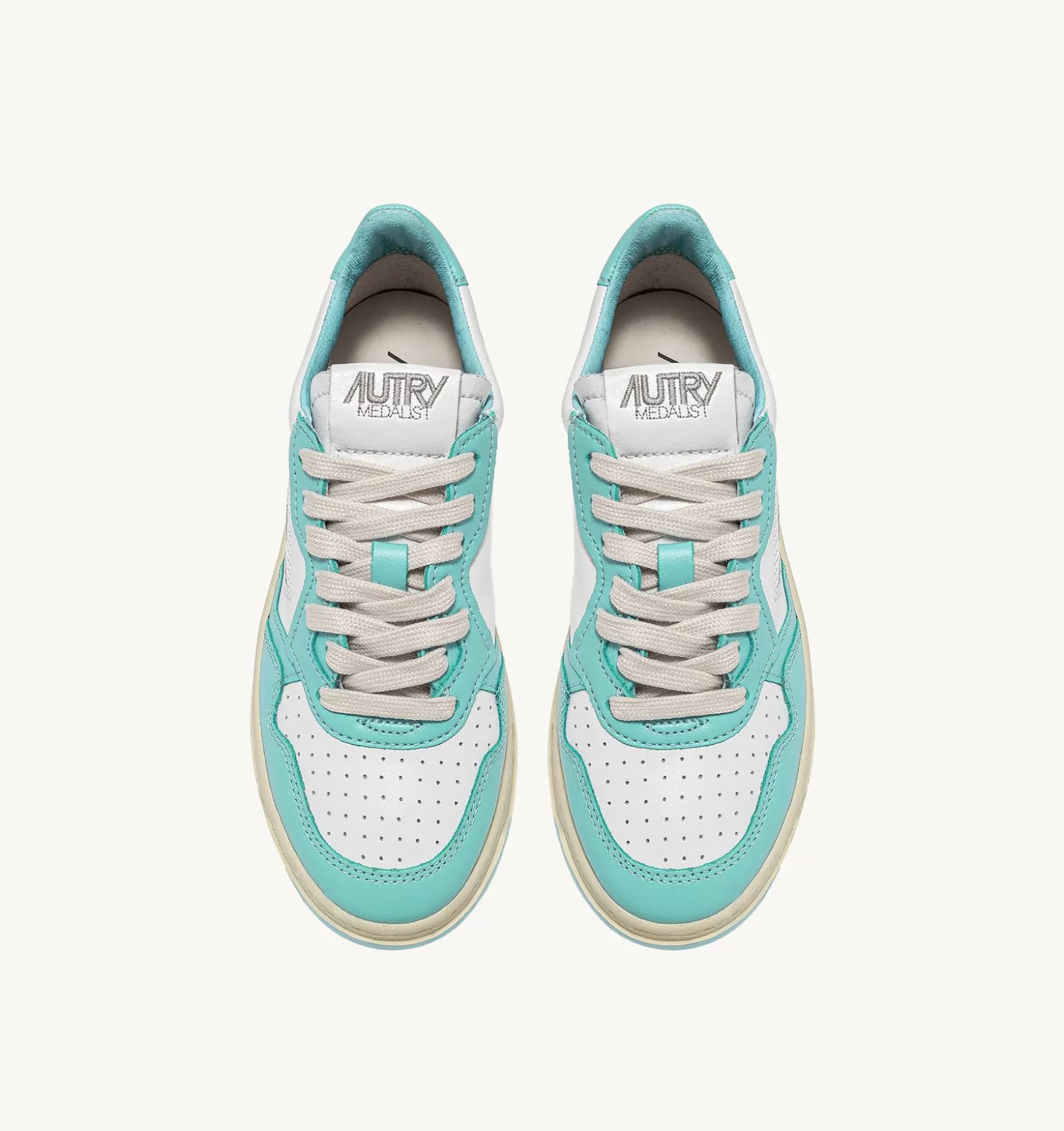 Medalist^AUTRY Two-Tone Medalist Low Sneakers In Leather Color White And Turquoise