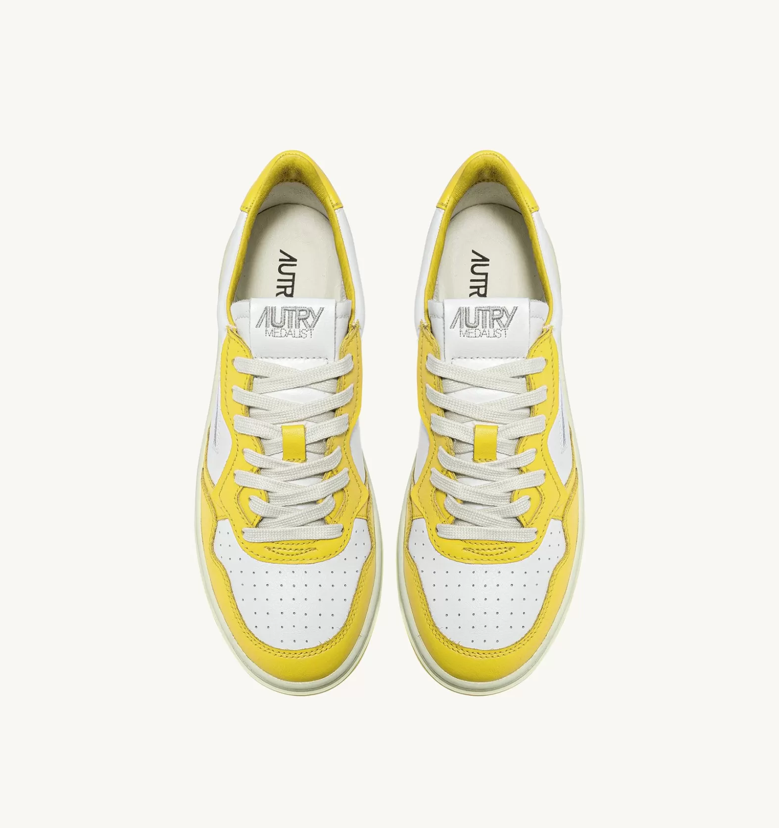 Medalist^AUTRY Two-Tone Medalist Low Sneakers In Leather Color White And Yellow
