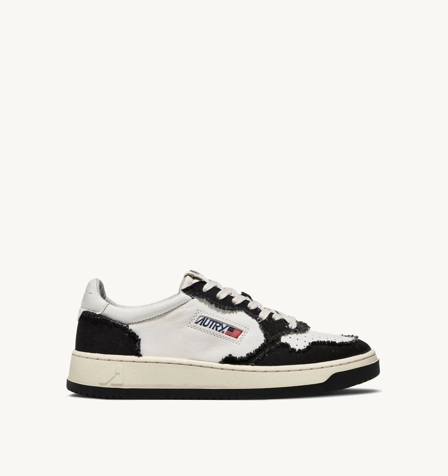 Medalist^AUTRY Two-Tone Medalist Low Sneakers In Soft Goatskin And Frayed Canvas Color White And Black