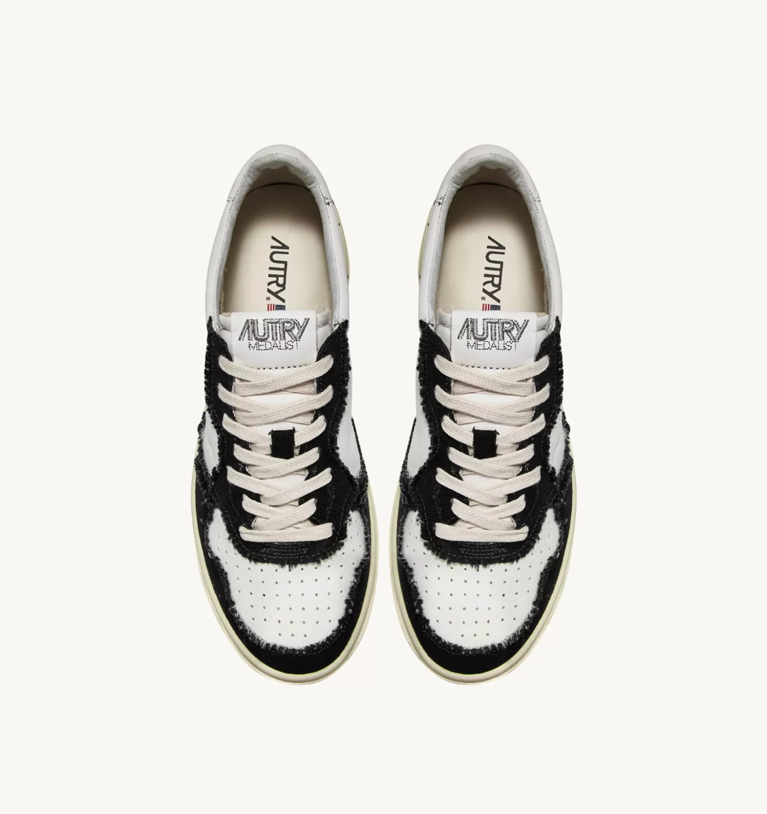 Medalist^AUTRY Two-Tone Medalist Low Sneakers In Soft Goatskin And Frayed Canvas Color White And Black