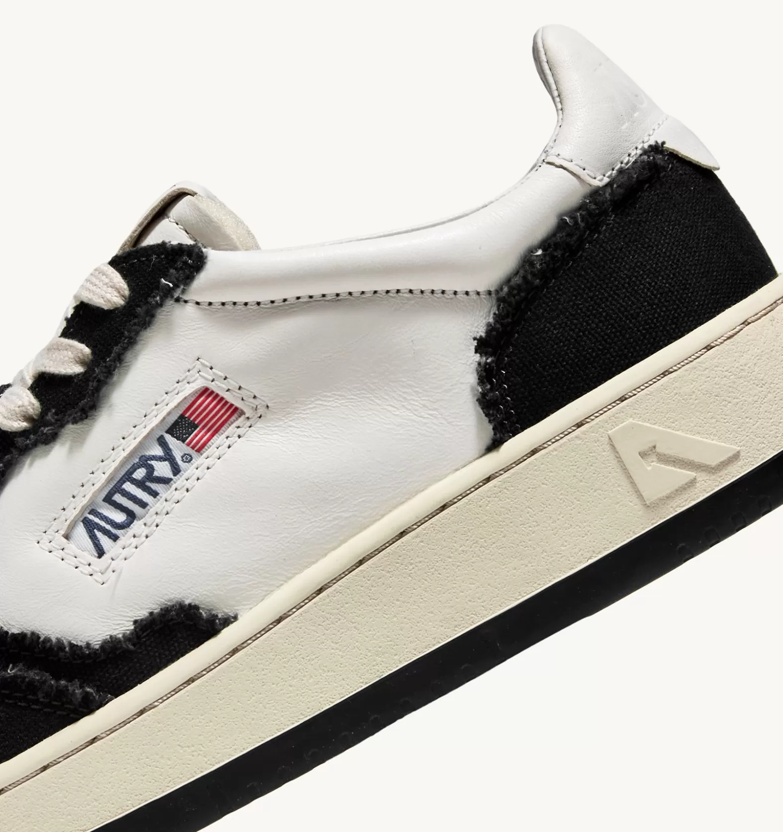 Medalist^AUTRY Two-Tone Medalist Low Sneakers In Soft Goatskin And Frayed Canvas Color White And Black