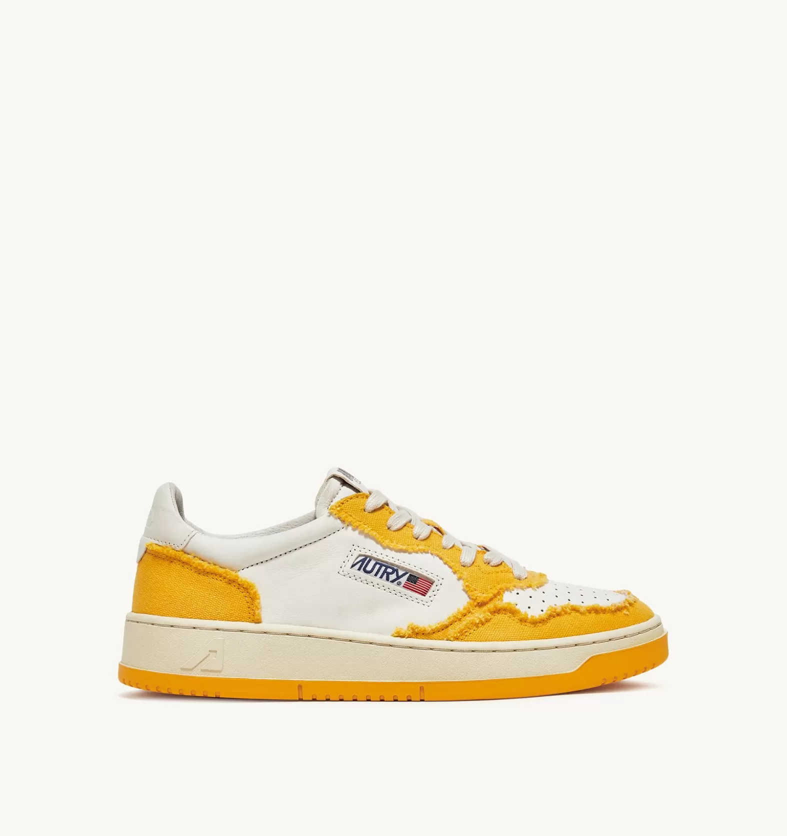 Medalist^AUTRY Two-Tone Medalist Low Sneakers In Soft Goatskin And Frayed Canvas Color White And Mango