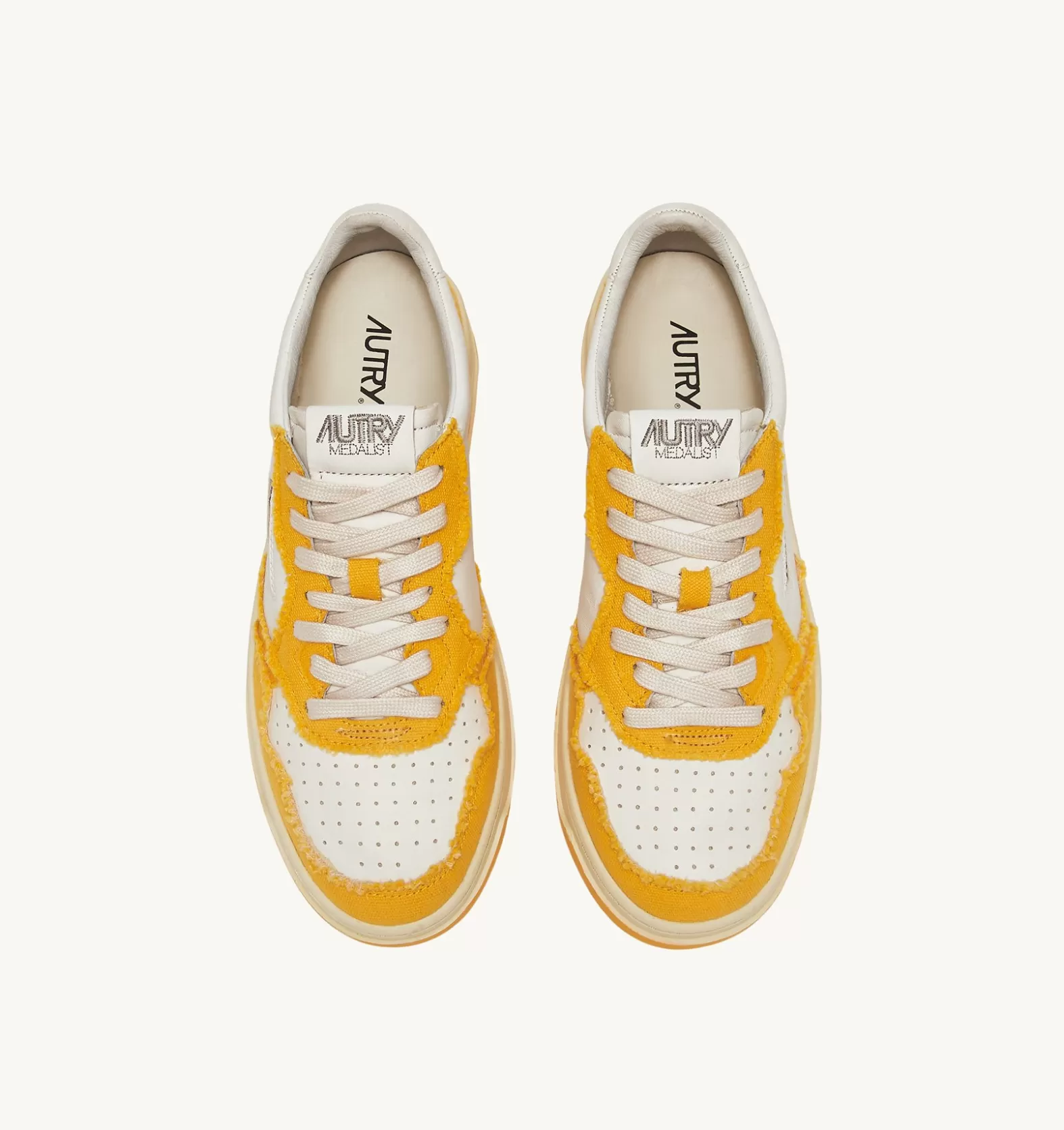 Medalist^AUTRY Two-Tone Medalist Low Sneakers In Soft Goatskin And Frayed Canvas Color White And Mango