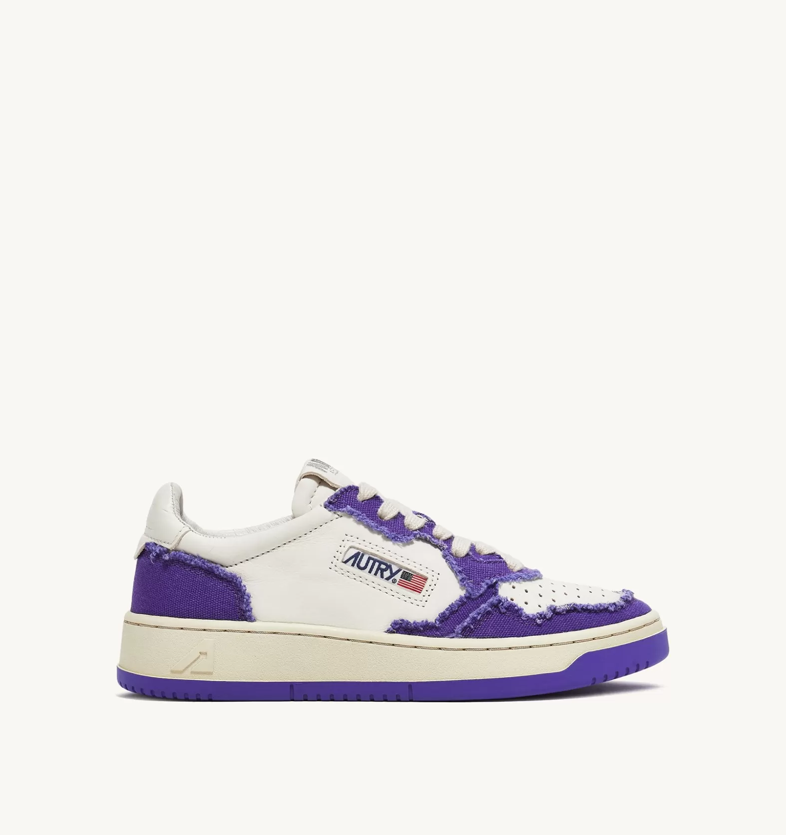Medalist^AUTRY Two-Tone Medalist Low Sneakers In Soft Goatskin And Frayed Canvas Color White And Violet