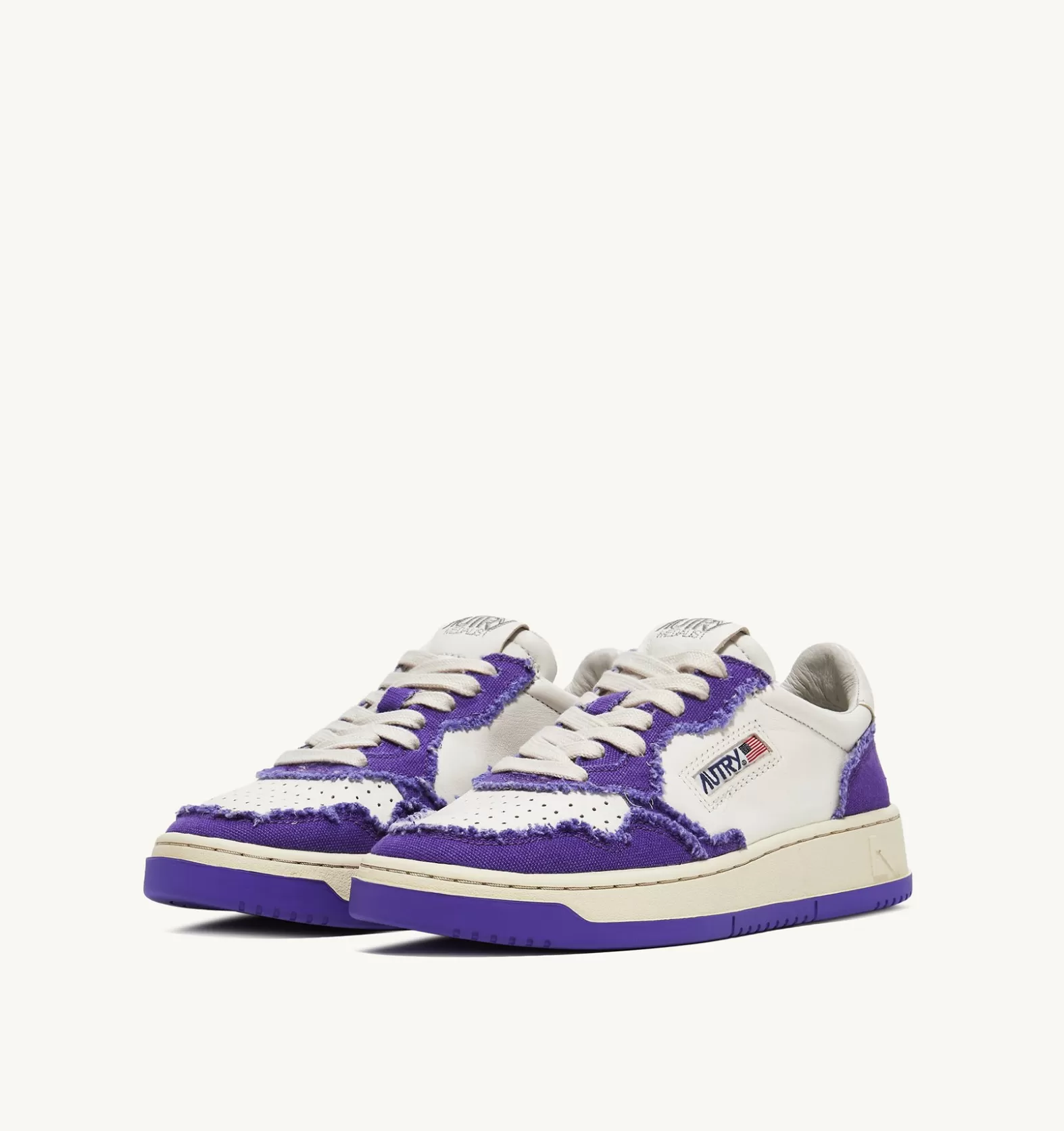 Medalist^AUTRY Two-Tone Medalist Low Sneakers In Soft Goatskin And Frayed Canvas Color White And Violet