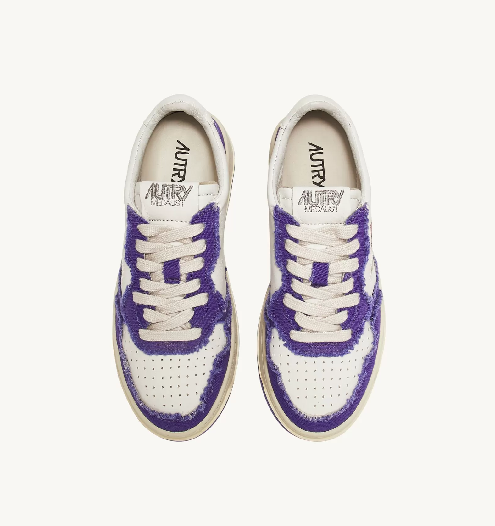Medalist^AUTRY Two-Tone Medalist Low Sneakers In Soft Goatskin And Frayed Canvas Color White And Violet