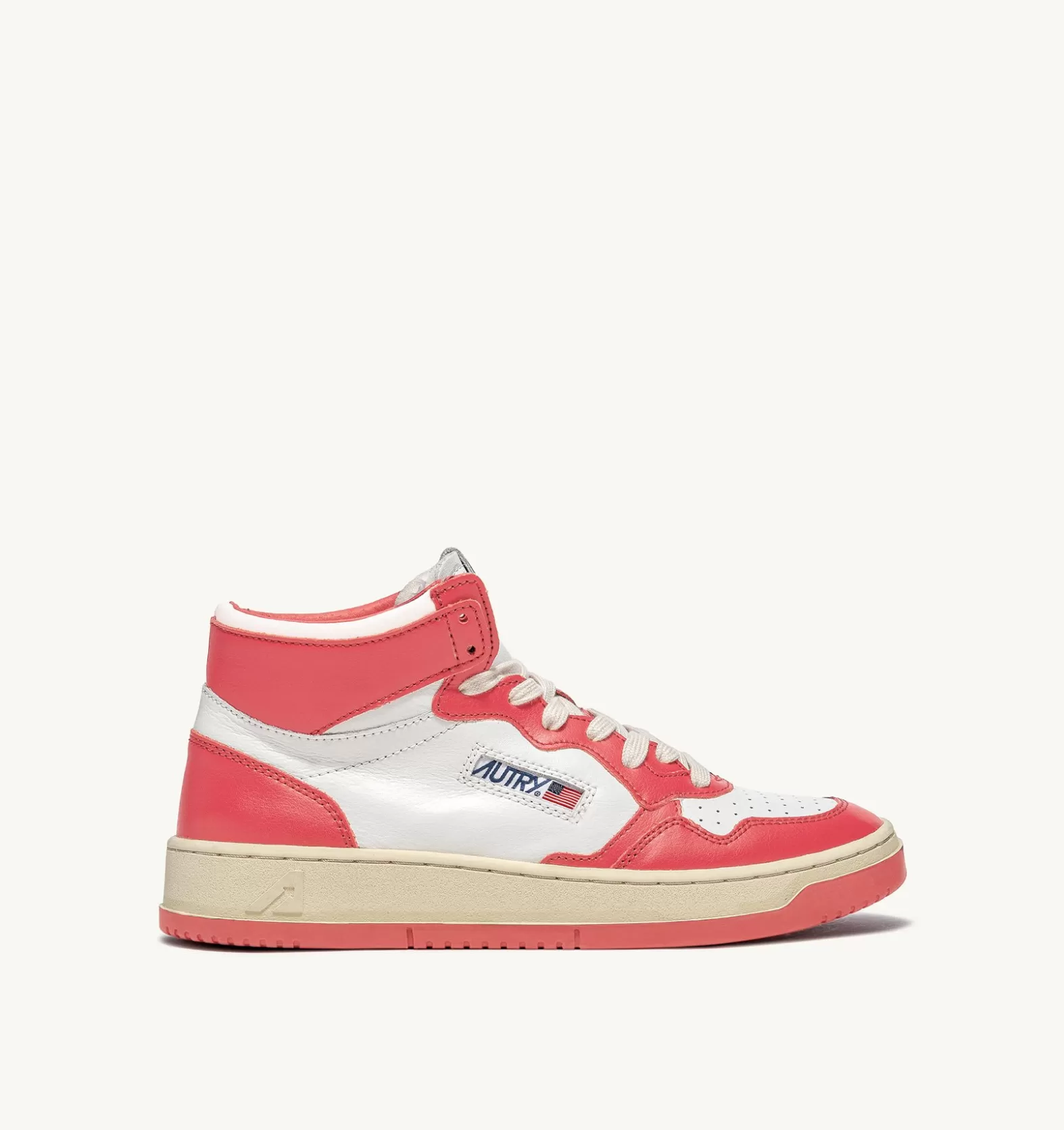 Medalist^AUTRY Two-Tone Medalist Mid Sneakers In Leather Color White And Lobster