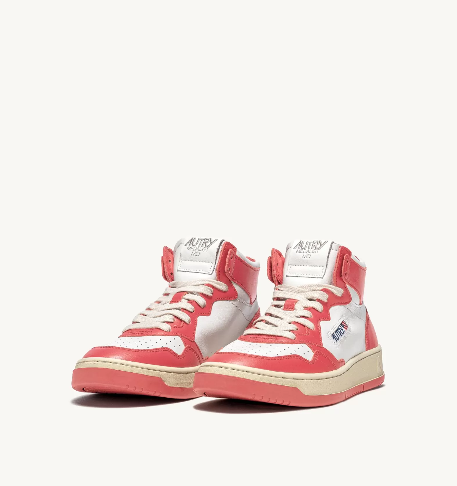 Medalist^AUTRY Two-Tone Medalist Mid Sneakers In Leather Color White And Lobster