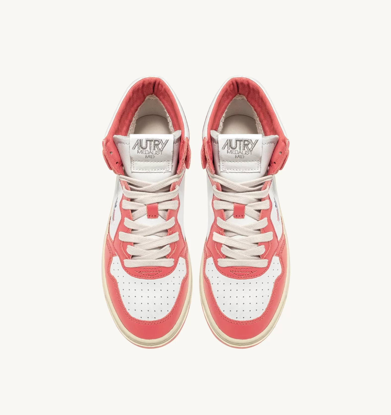 Medalist^AUTRY Two-Tone Medalist Mid Sneakers In Leather Color White And Lobster