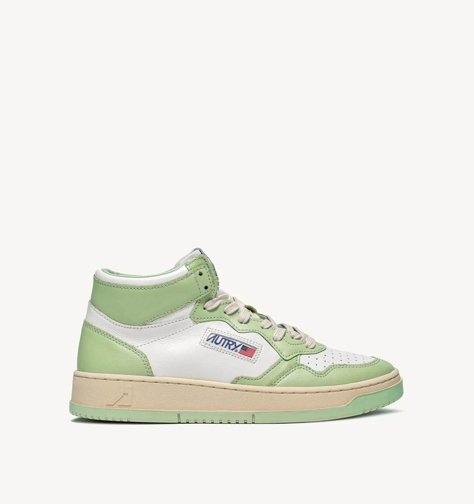 Medalist^AUTRY Two-Tone Medalist Mid Sneakers In Leather Color White And Nile Green