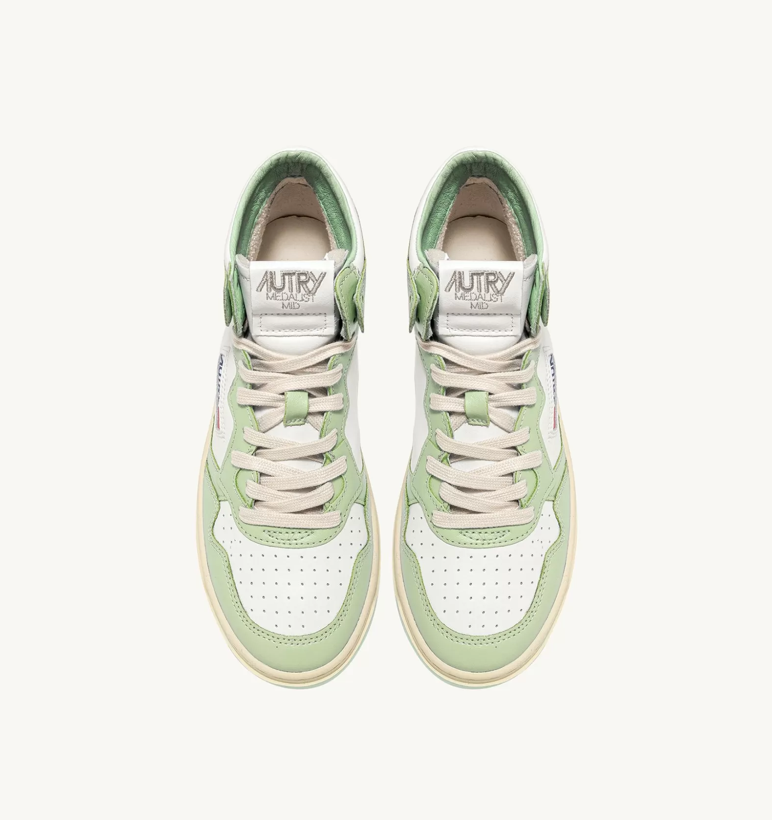 Medalist^AUTRY Two-Tone Medalist Mid Sneakers In Leather Color White And Nile Green