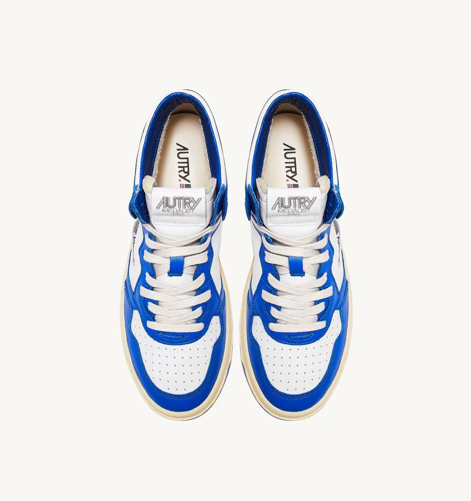 Medalist^AUTRY Two-Tone Medalist Mid Sneakers In Leather Color White And Prince Blue