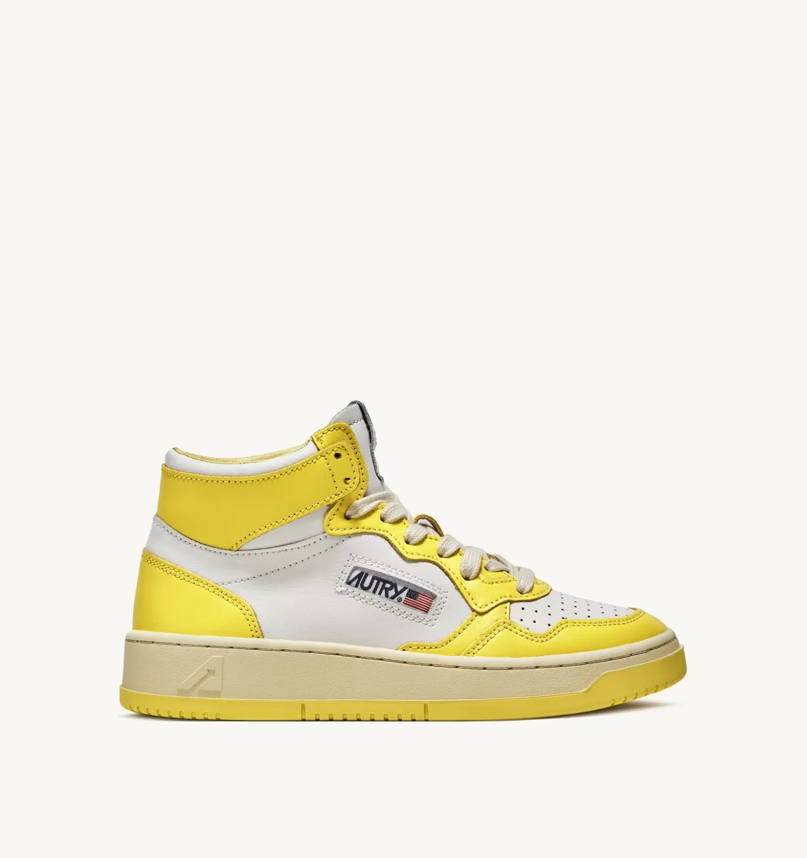 Medalist^AUTRY Two-Tone Medalist Mid Sneakers In Leather Color White And Yellow