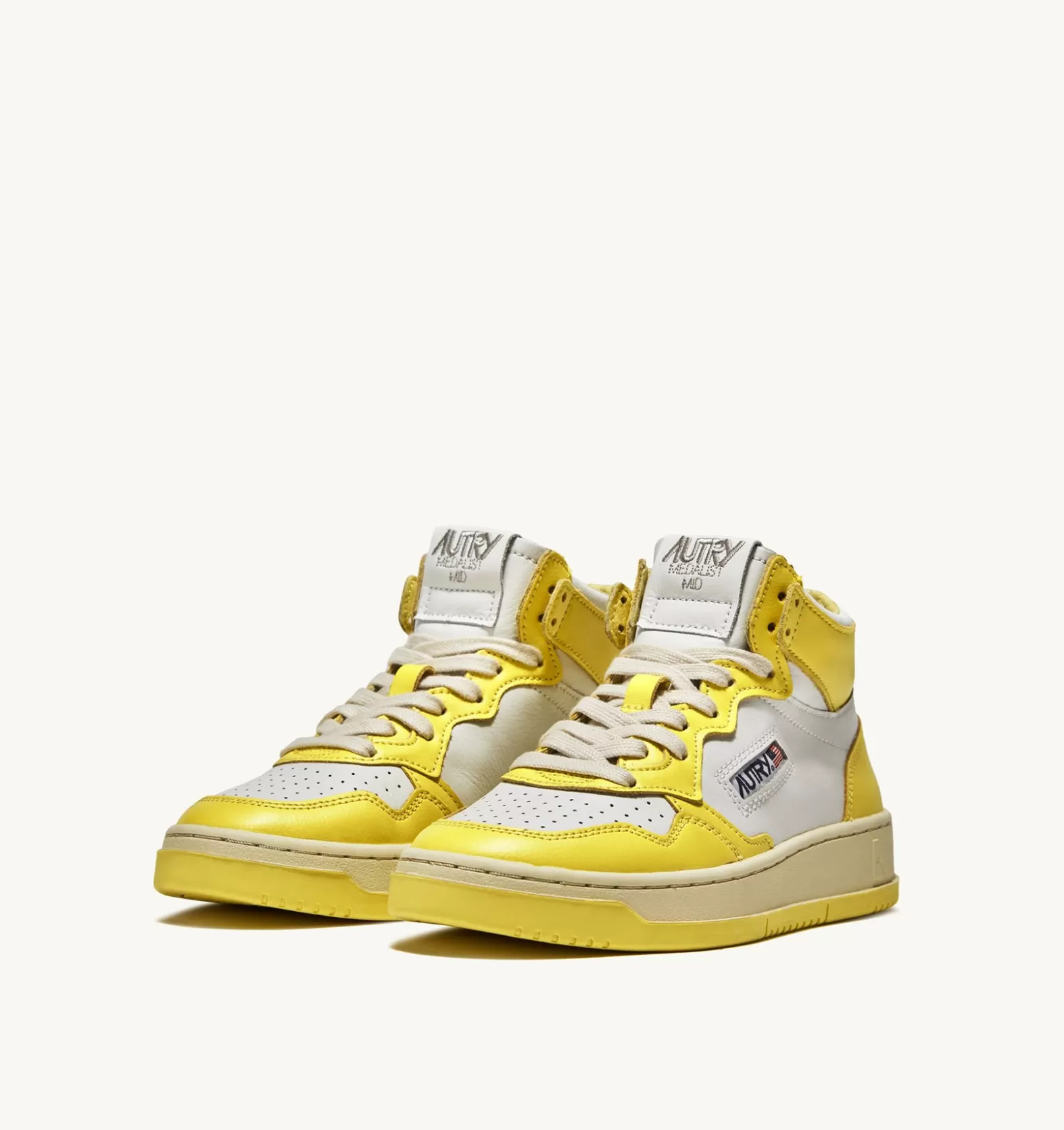 Medalist^AUTRY Two-Tone Medalist Mid Sneakers In Leather Color White And Yellow