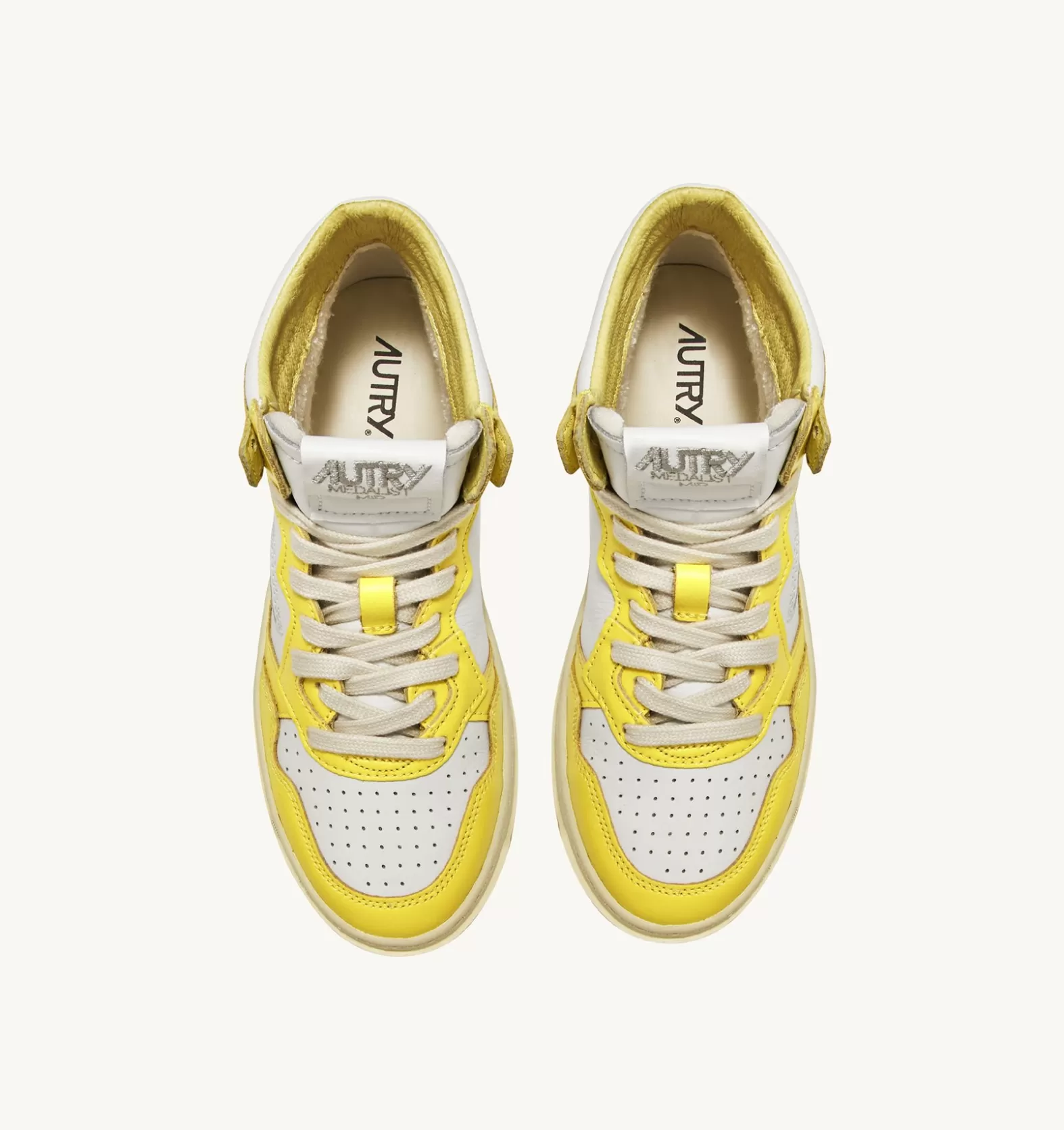 Medalist^AUTRY Two-Tone Medalist Mid Sneakers In Leather Color White And Yellow